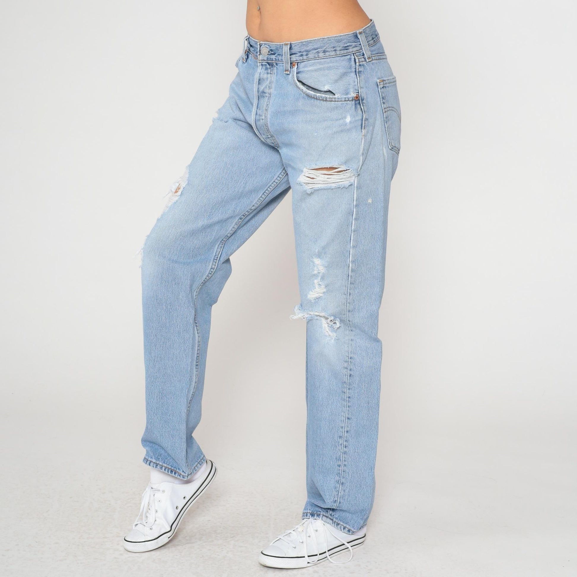 90s Levi's 501 Light Blue Distressed Denim Jeans Straight Leg 34