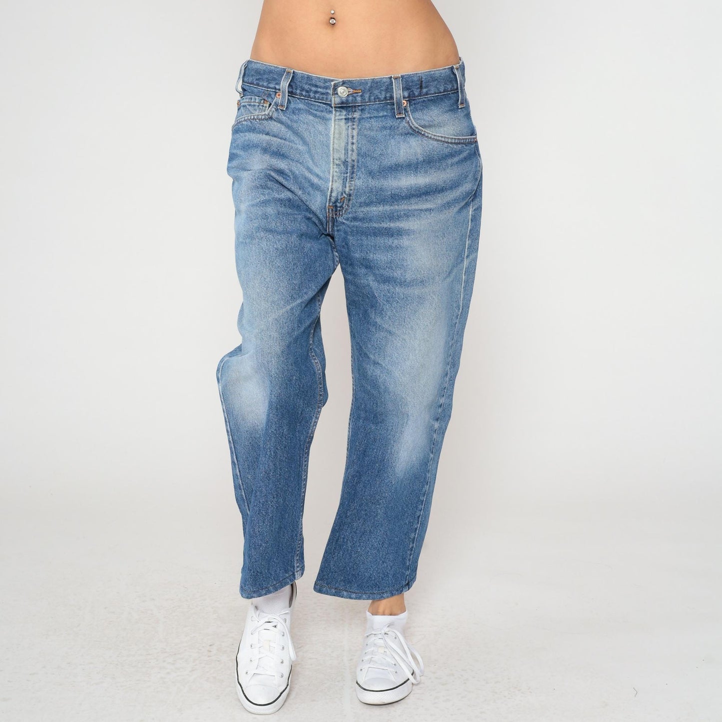 90s Levi's Wide Leg Cropped Jeans High Waisted Stone Wash Blue Denim Medium