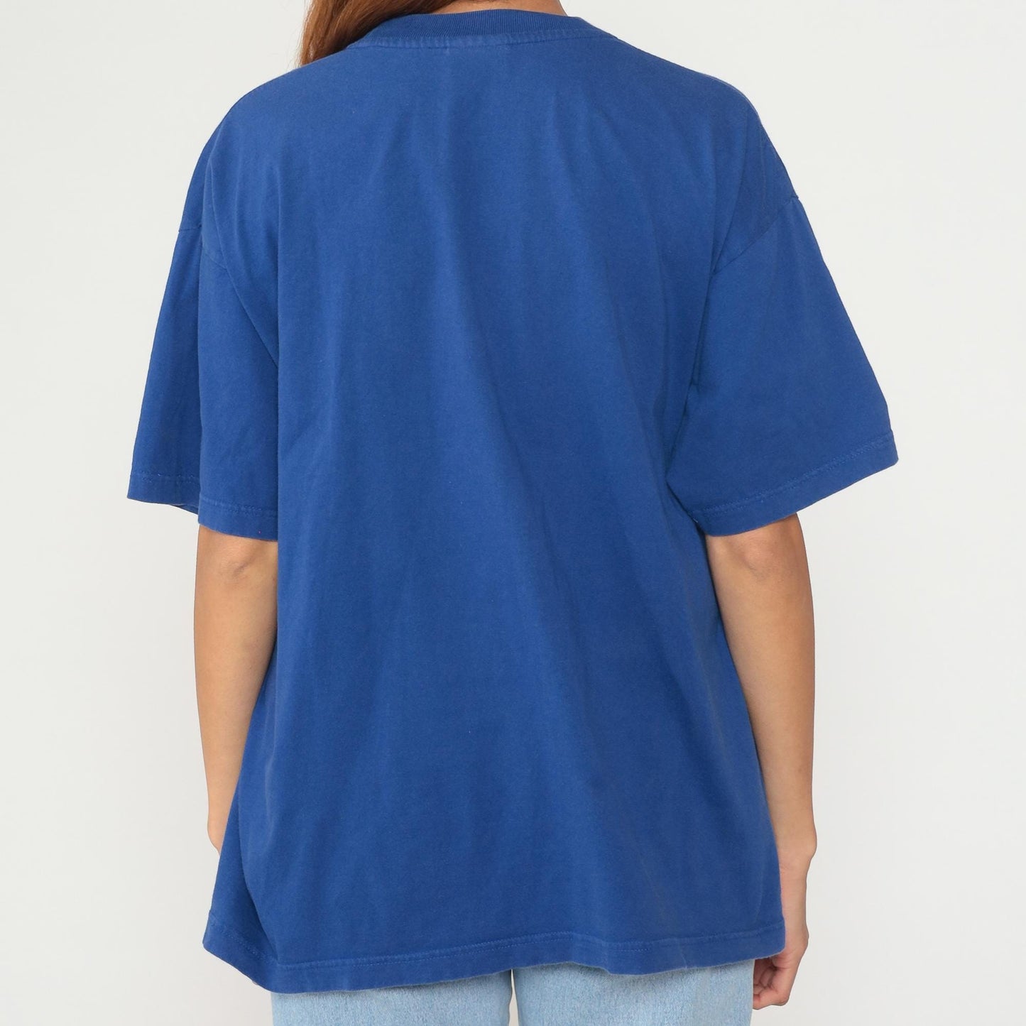 Y2K Switzerland Graphic Cotton T-Shirt Blue Crewneck Medium M