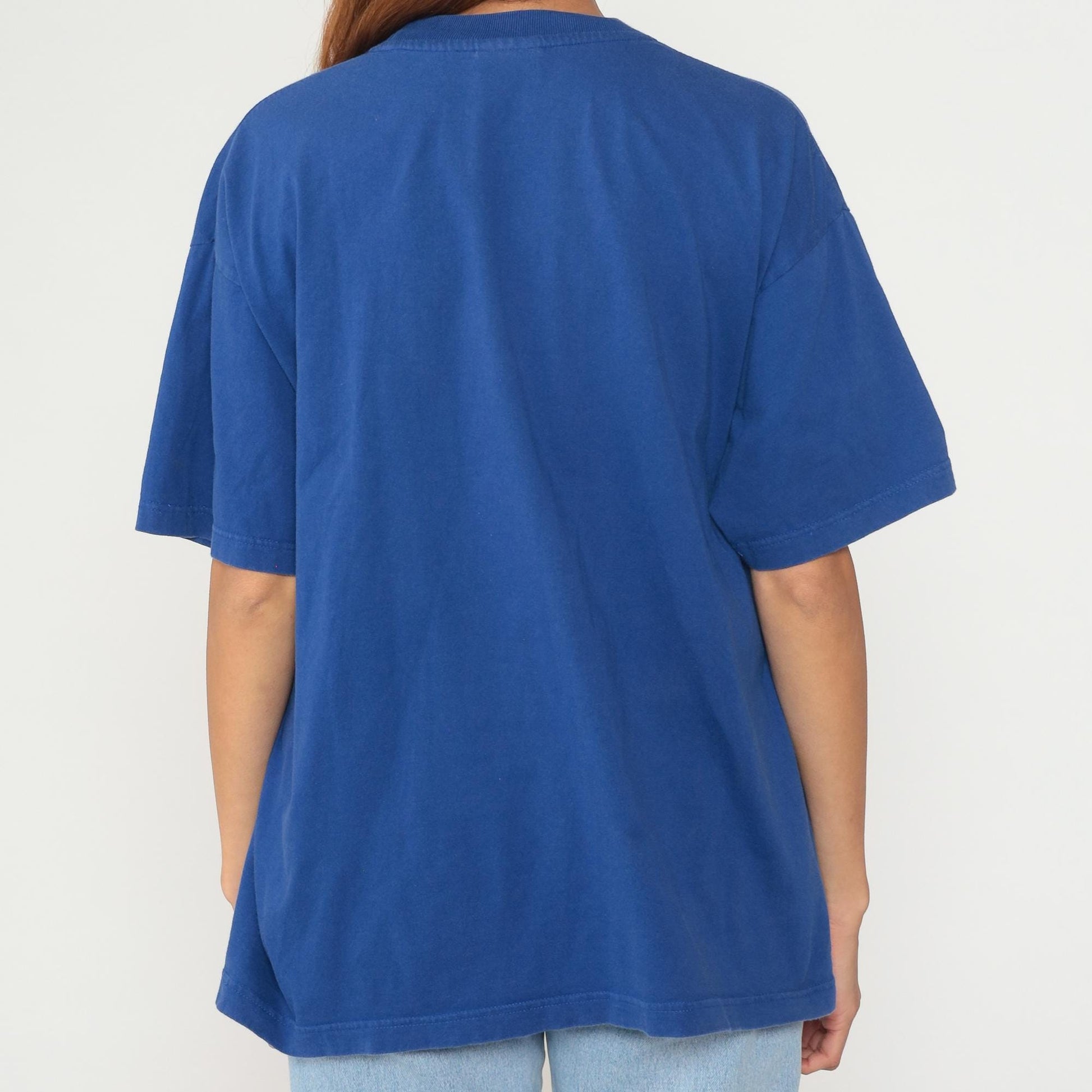 Y2K Switzerland Graphic Cotton T-Shirt Blue Crewneck Medium M