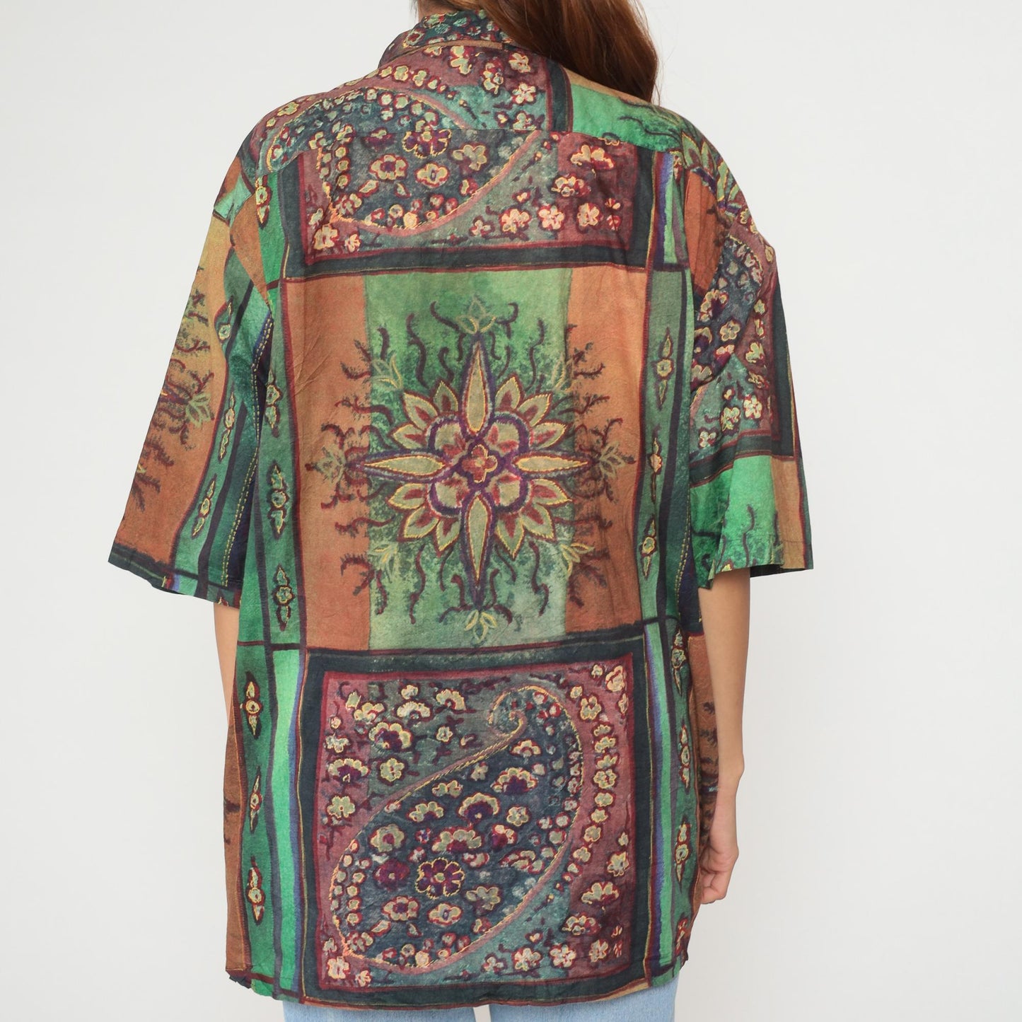 90s Barry Bricken Patchwork Floral Button Shirt Cotton Tunic Extra Large XL