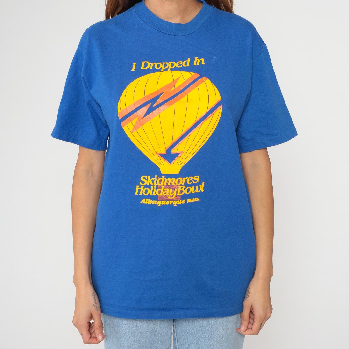 90s Hot Air Balloon Graphic T-Shirt Royal Blue Albuquerque Holiday Bowl Large