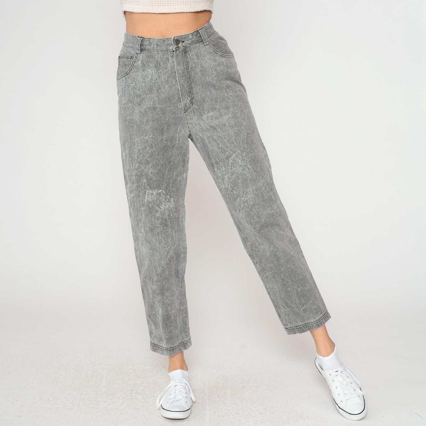 90s Peter Kelly Lee High Waisted Jeans Grey Acid Wash Cropped Ankle 31