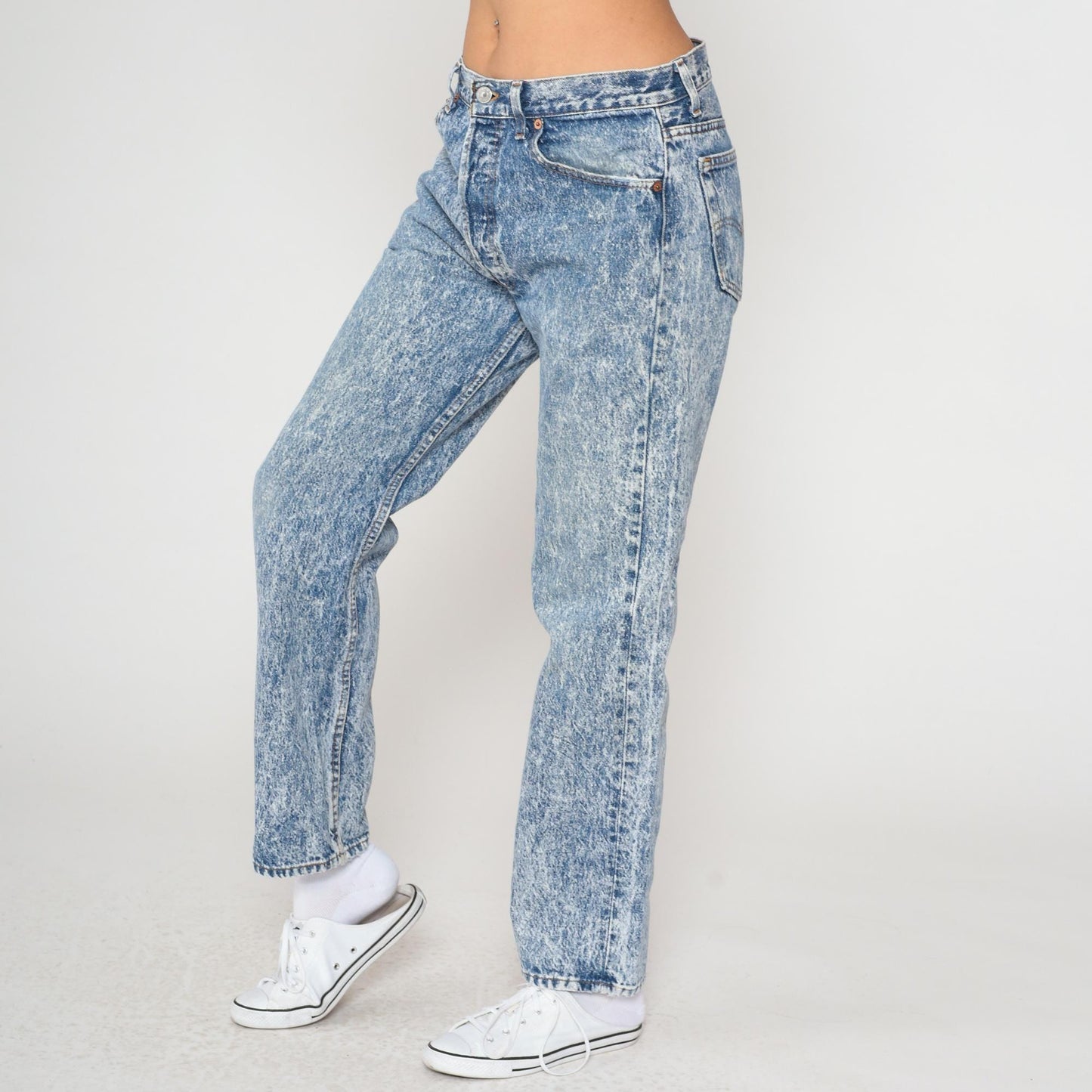 90s Levi's 501 Acid Wash Jeans High Waisted Straight Leg Light Blue Large