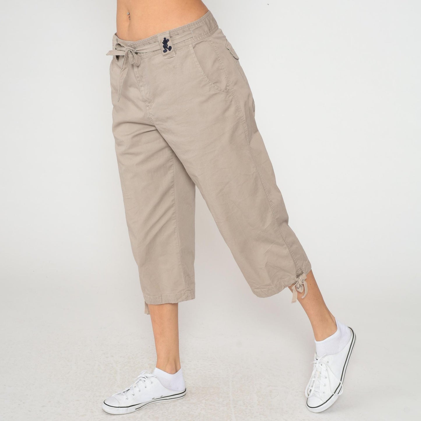 Y2K Mickey Mouse Disney World Cargo Capri Pants Beige Cotton Large L