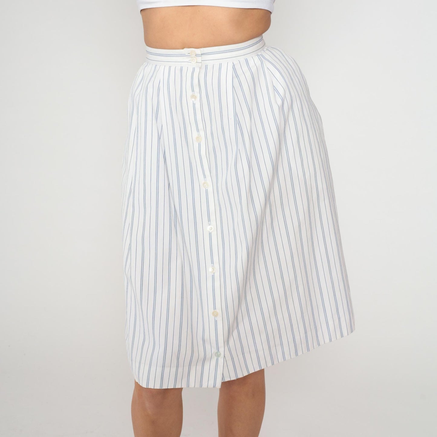 90s Hunters Run White Blue Striped A-Line Skirt Cotton Extra Small XS