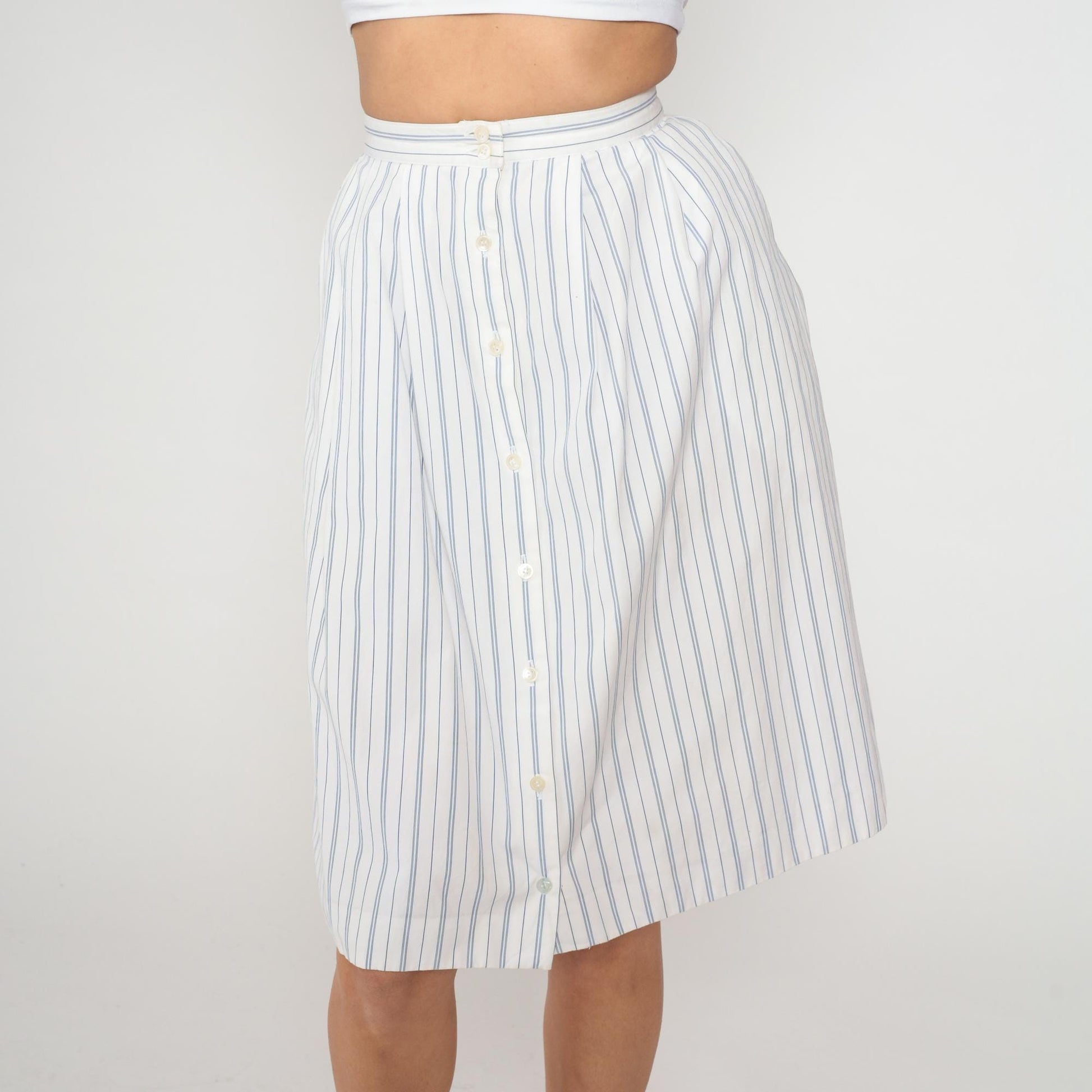 90s Hunters Run White Blue Striped A-Line Skirt Cotton Extra Small XS