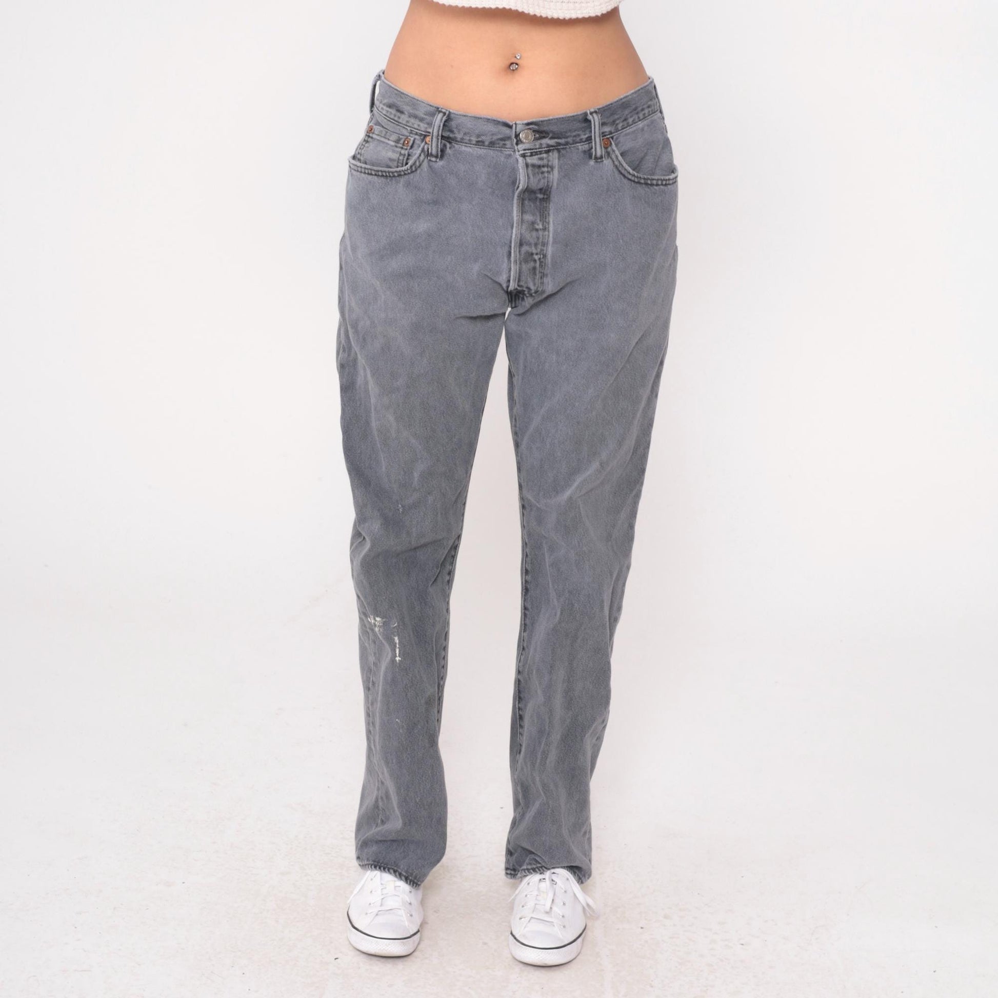 Levi's 501 Y2K Grey Straight Leg Denim High Waist Button Fly Large L