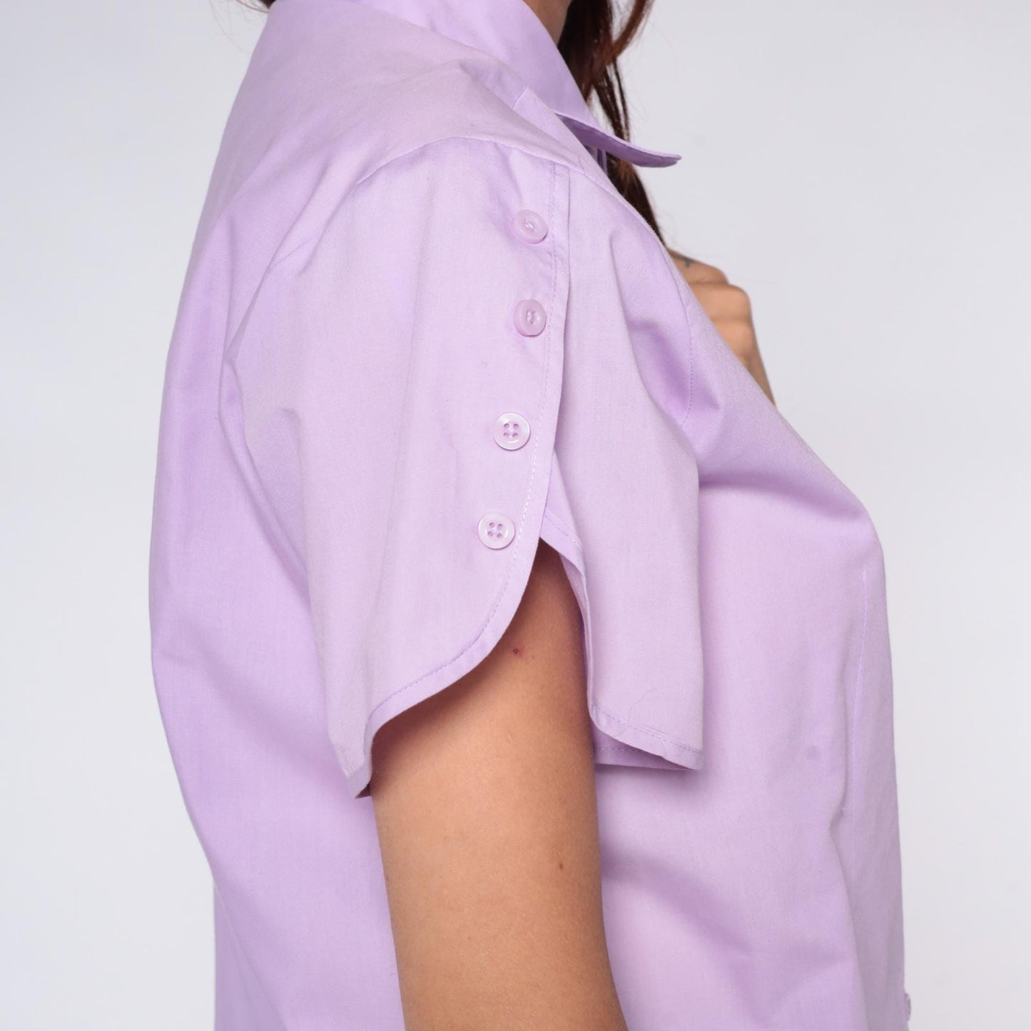 80s American Sweetheart Lavender Button Blouse Peter Pan Collar Medium M