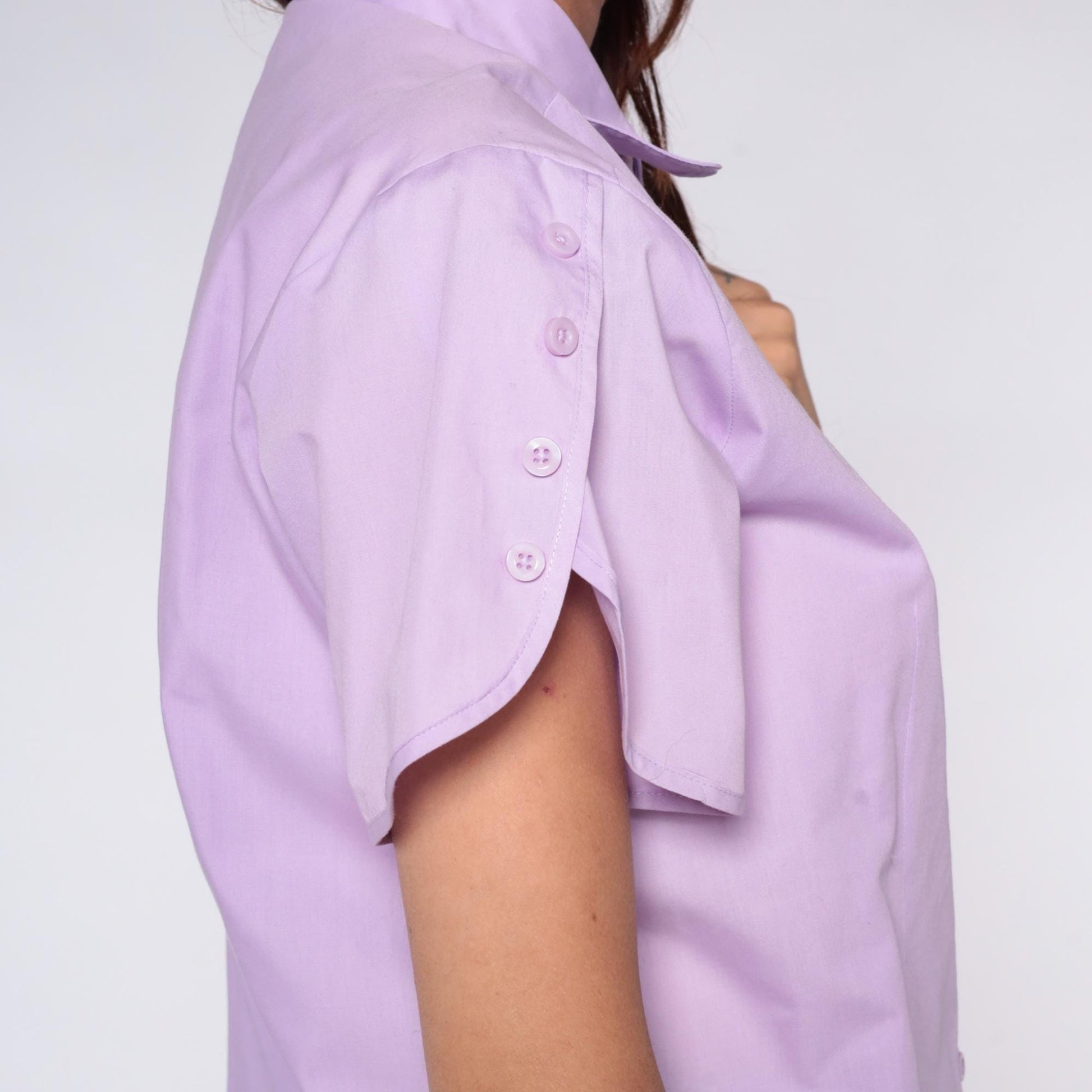 80s American Sweetheart Lavender Button Blouse Peter Pan Collar Medium M