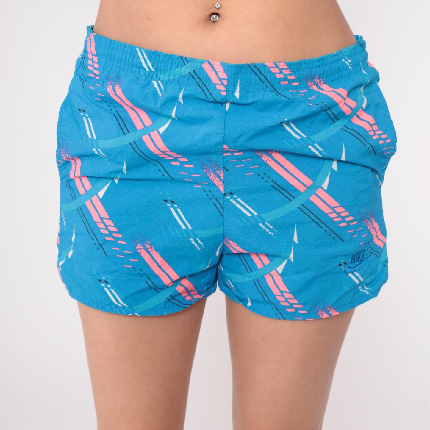 Nike 90s Athletic Shorts Blue Pink Geometric Pattern Mesh Lining Medium