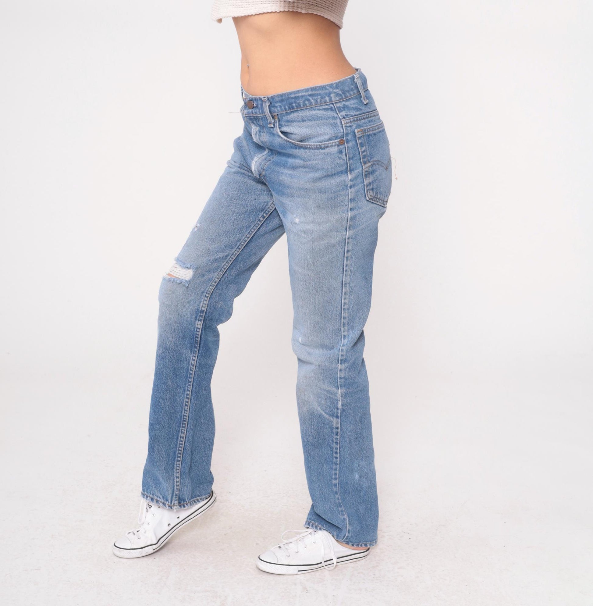 90s Levi's Light Wash Straight Leg Jeans Distressed Denim Size 32