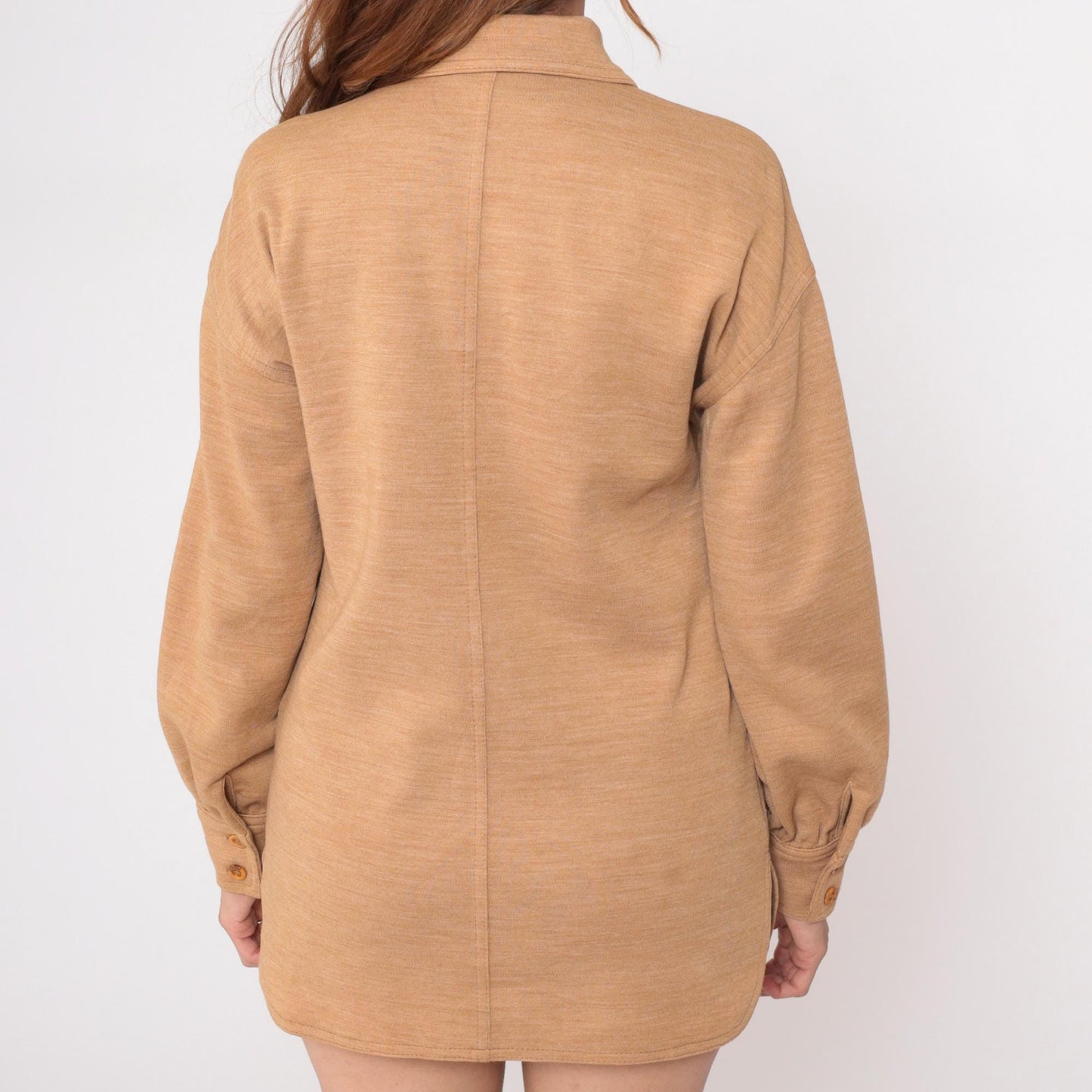 70s Act III Wool Shirt Tan Button Front Collared Tunic Large L