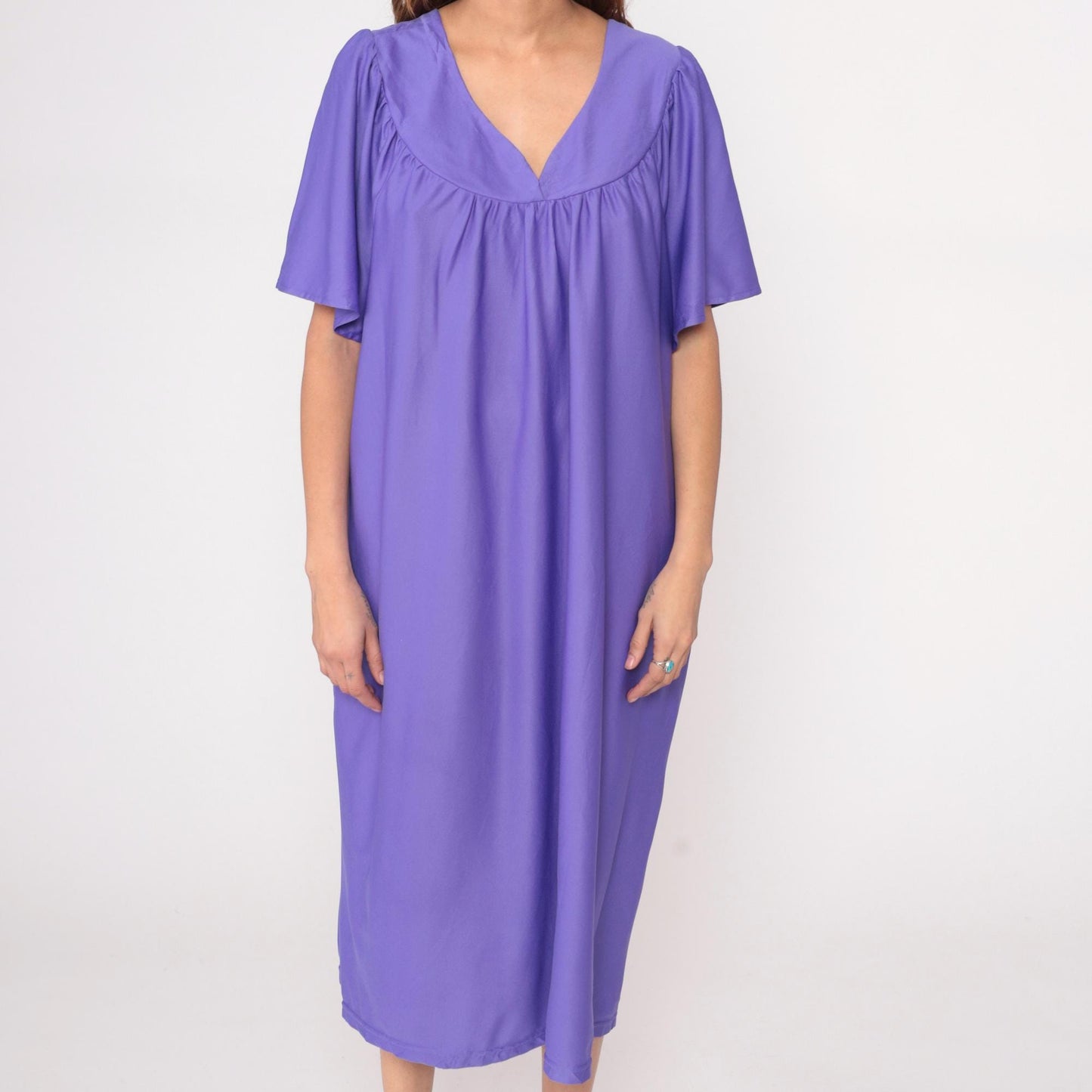 Y2K Purple Caftan Dress Anthony Richards Flutter Sleeve Midi Plus Size XXL