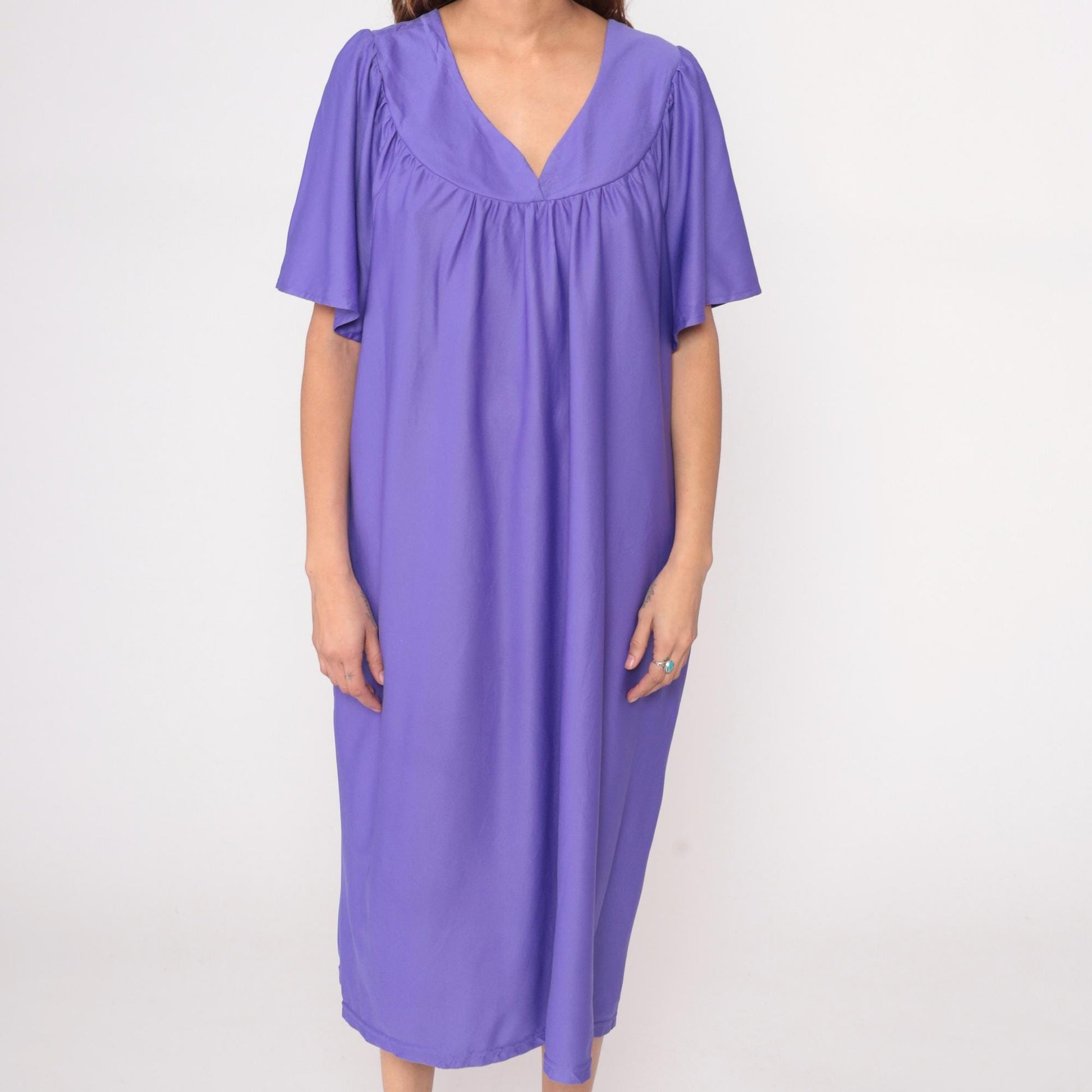Y2K Purple Caftan Dress Anthony Richards Flutter Sleeve Midi Plus Size XXL