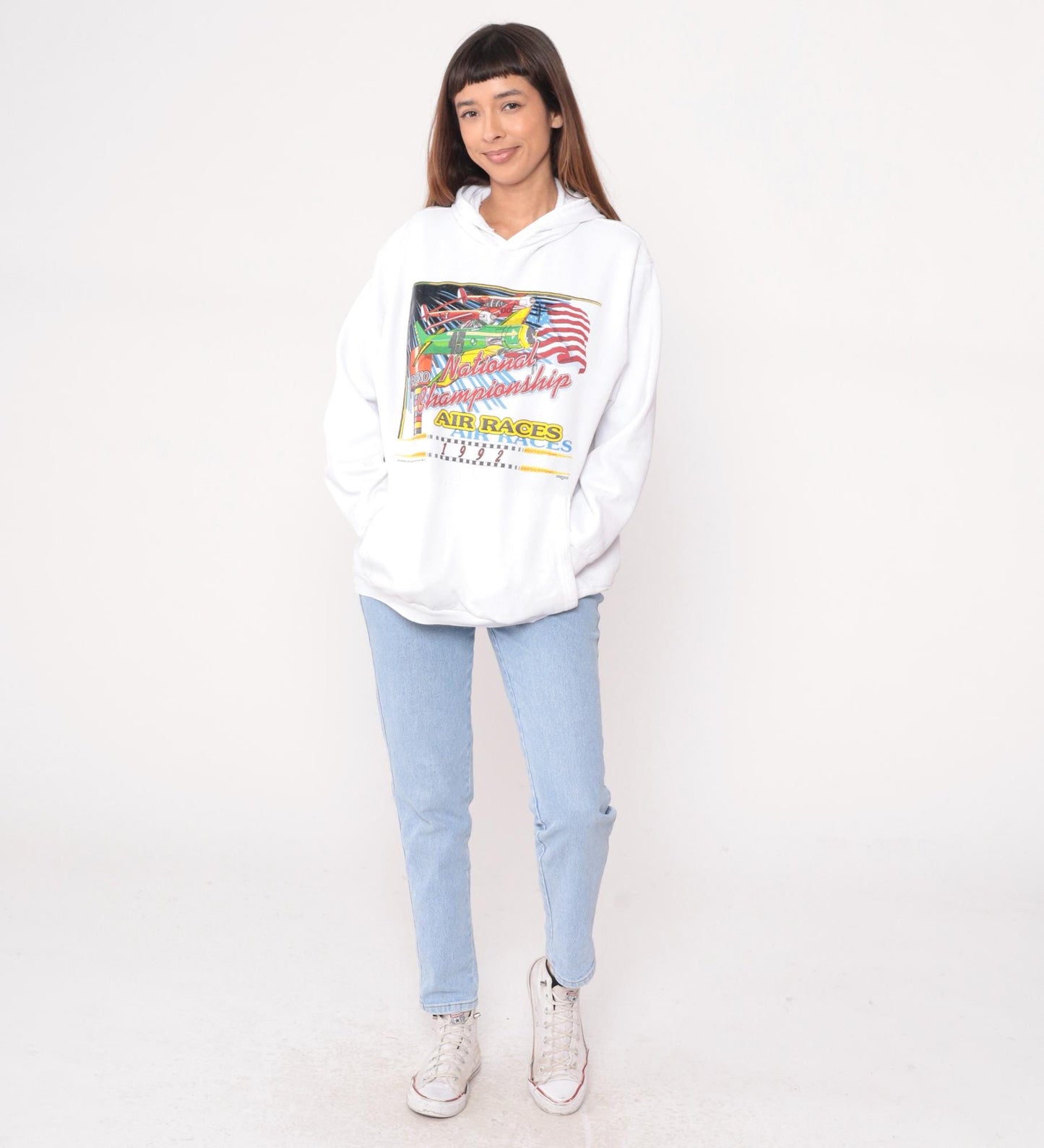 90s Reno National Championship Air Races Hoodie White Graphic Plus Size XXL