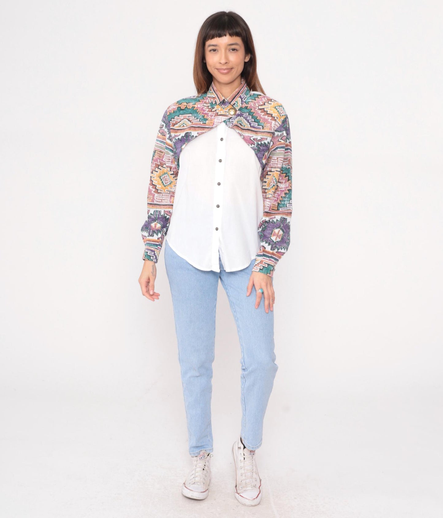 90s Rough Rider Western Shirt Southwestern Geometric Print Cotton Medium