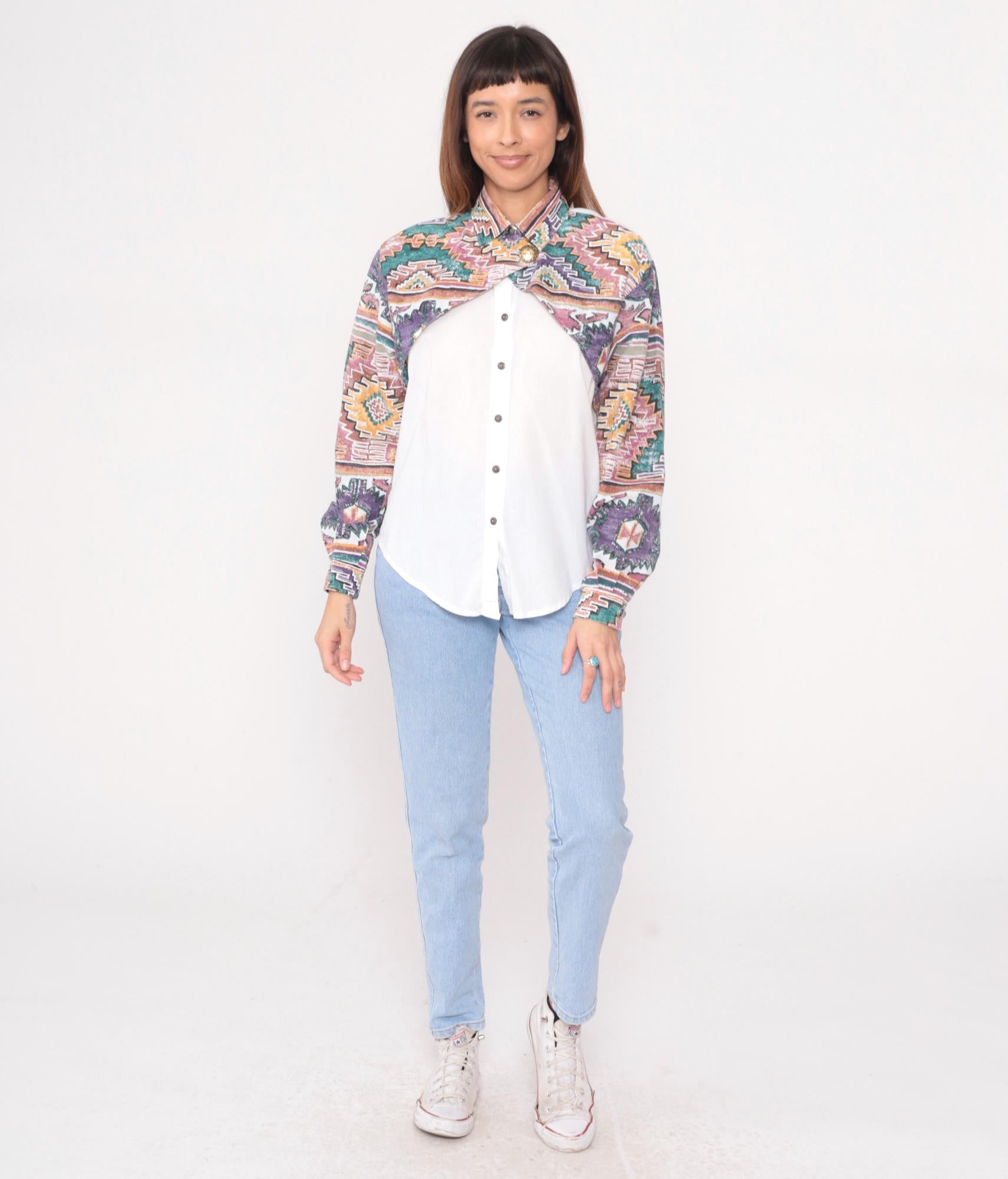 90s Rough Rider Western Shirt Southwestern Geometric Print Cotton Medium