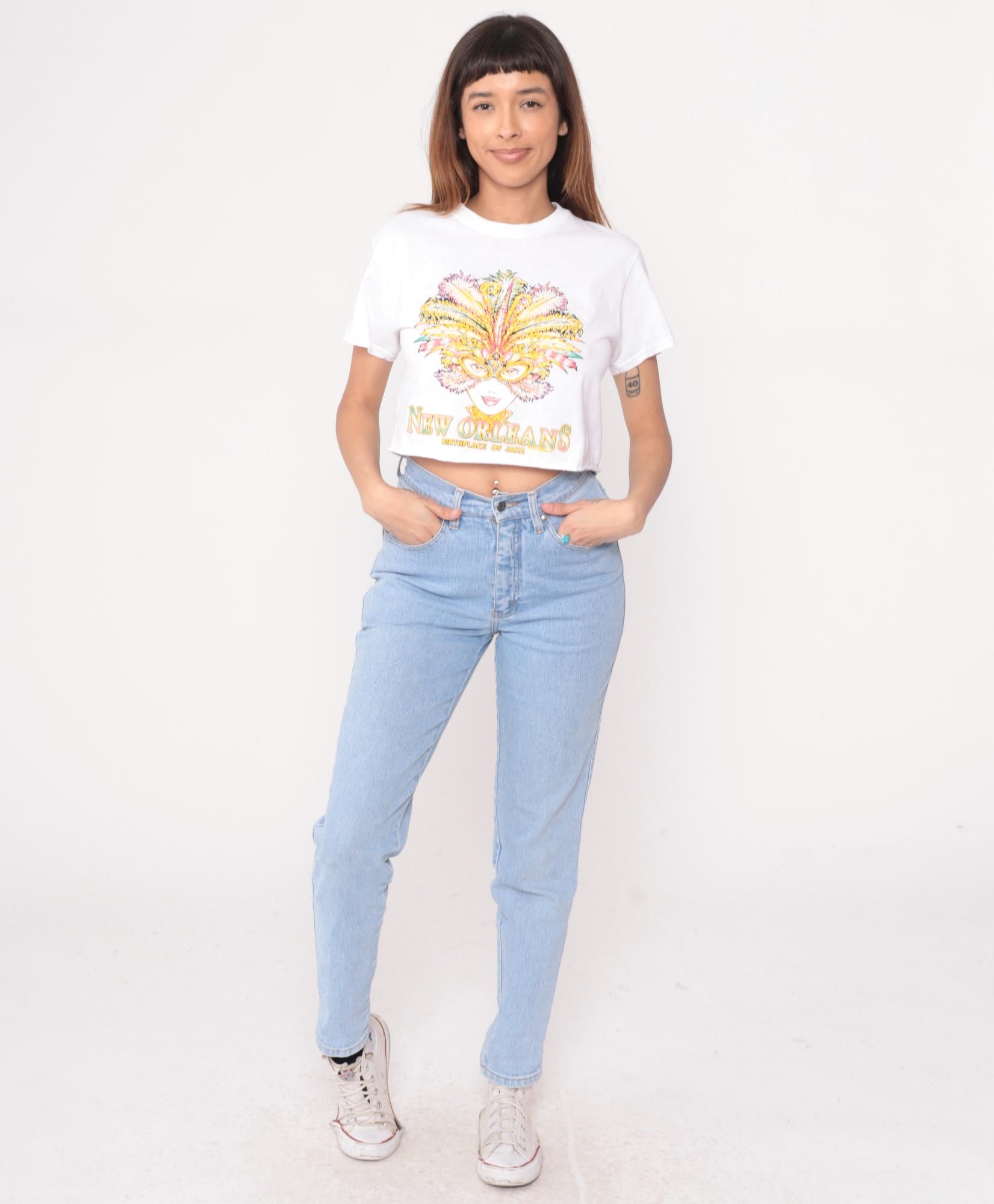90s New Orleans Jazz Mardi Gras Crop Top White Graphic Tee Small S