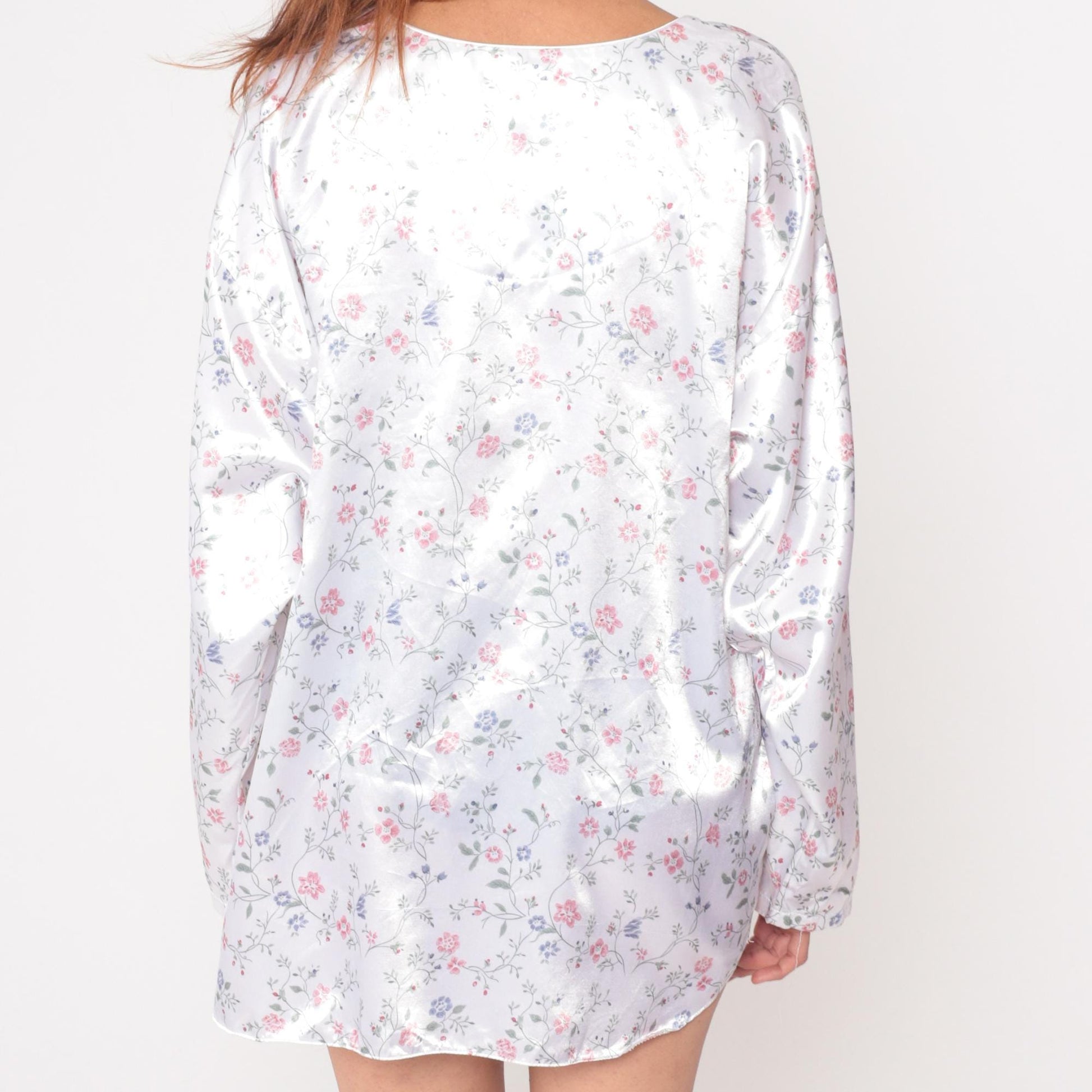 90s Gilligan O'Malley Floral Nightgown White Pink Blue Flowers V-Neck Extra Large XXL