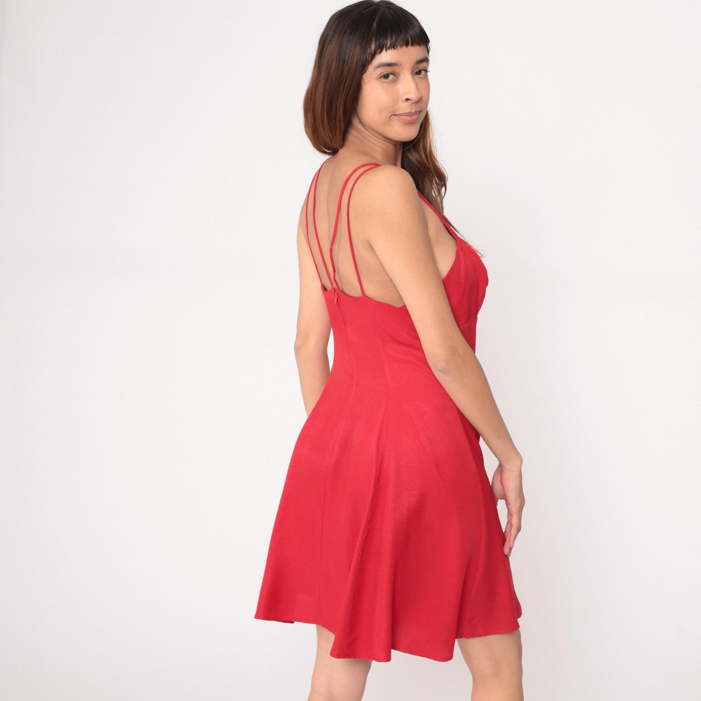 90s Red Mini Dress Sweetheart Neckline Rhinestone Filigree Ltd Medium M