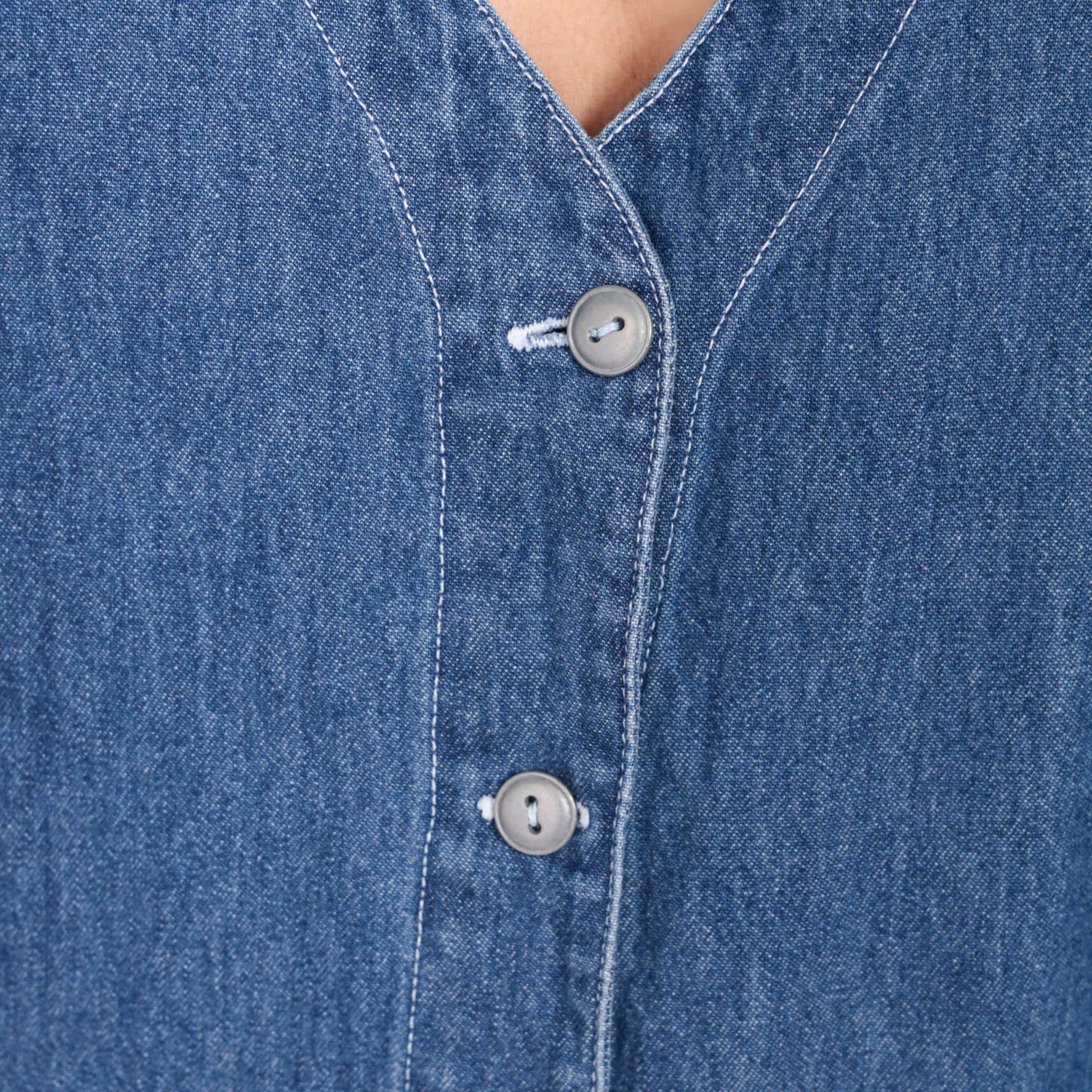 90s Northwest Blue Denim Dress Button Front Sleeveless Knee-Length Medium M