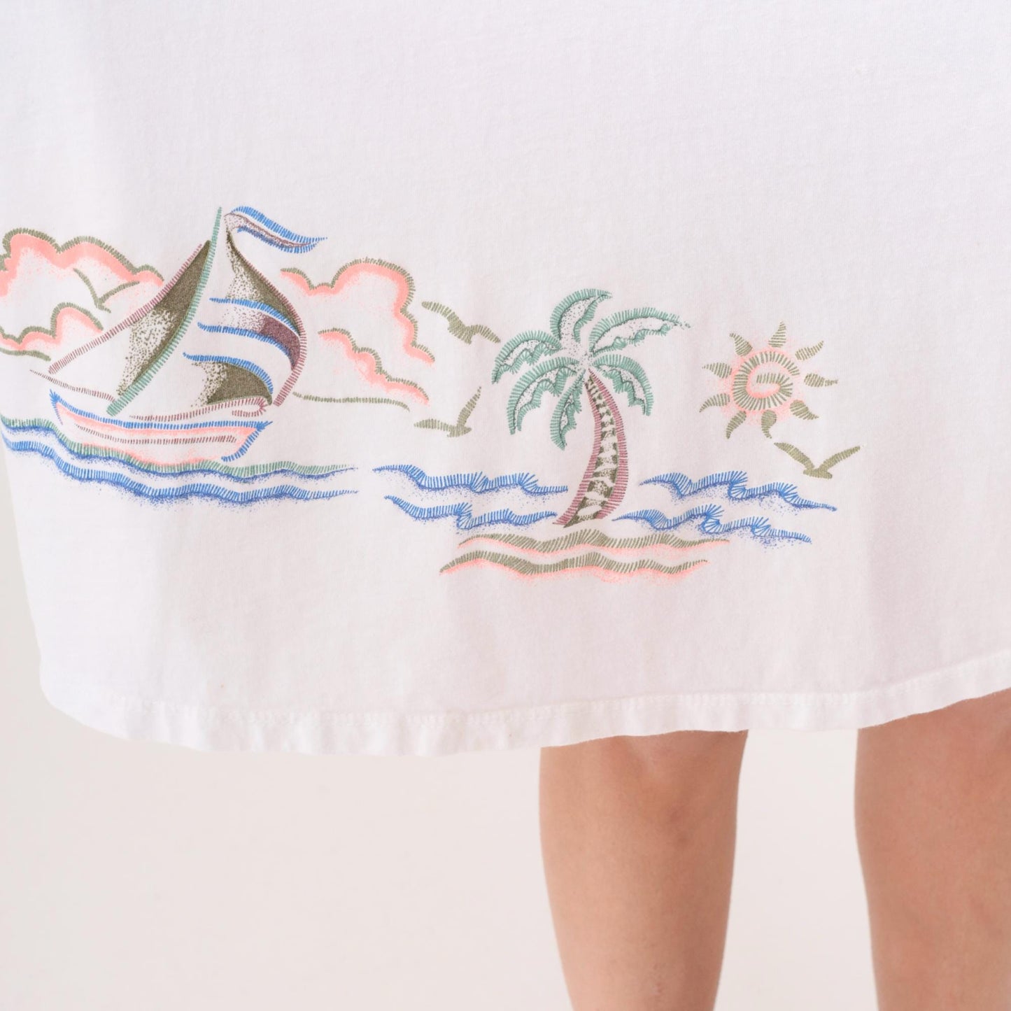 90s Mazatlan Mexico Embroidered White Cotton Shift Dress Large
