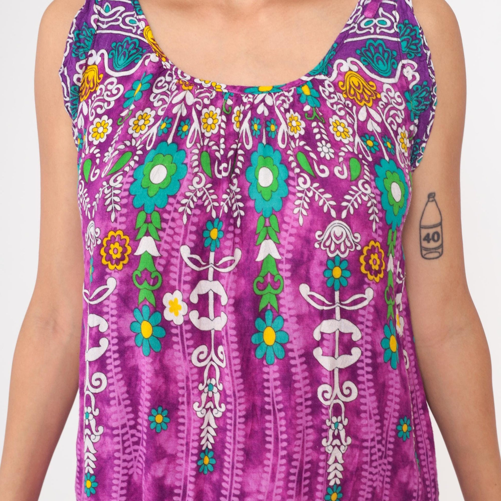 Y2K Vanee Purple Floral Maxi Dress Multicolor Geometric Print Sleeveless Medium M