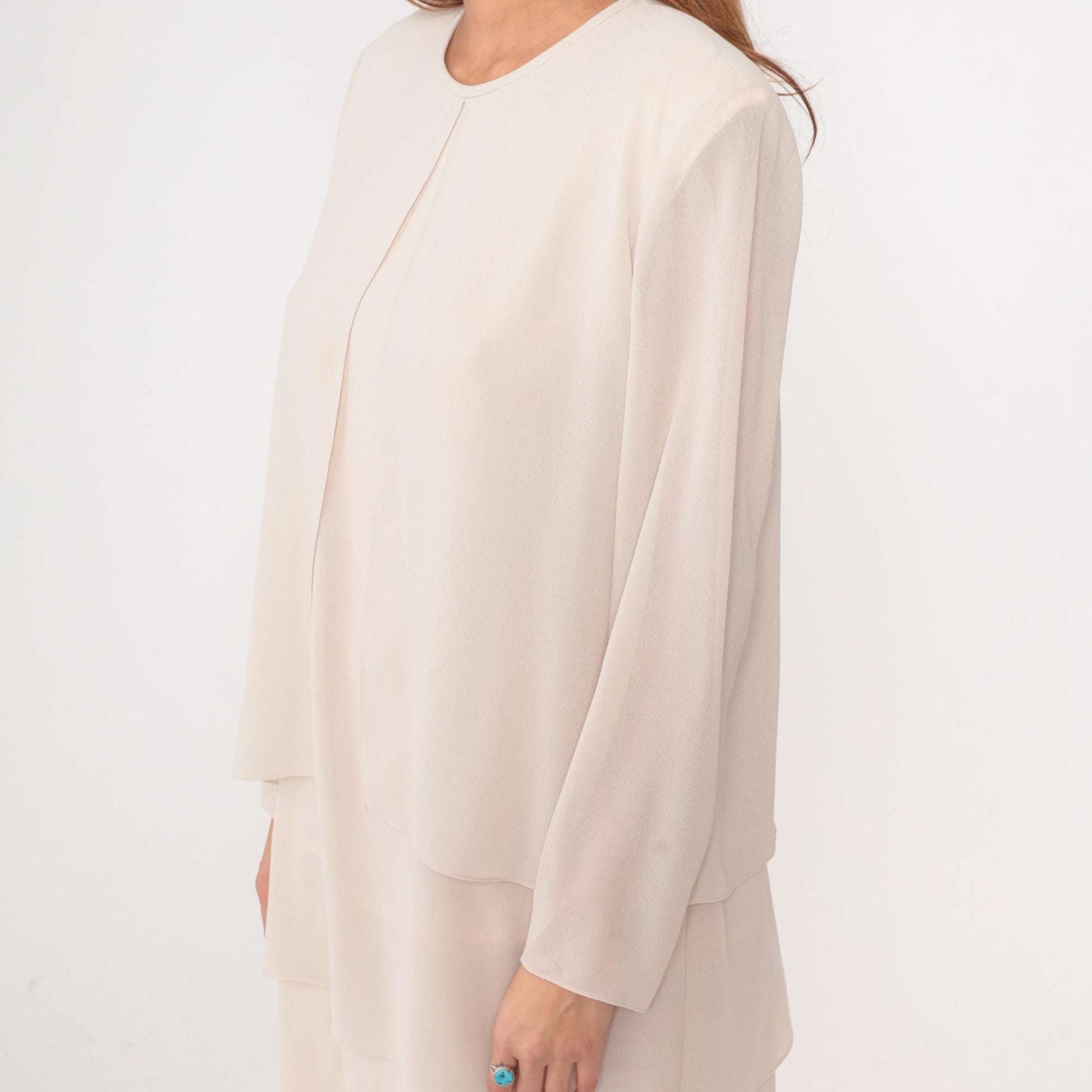 90s After Dark Cream Layered Dress Long Sleeve Round Neck Large L