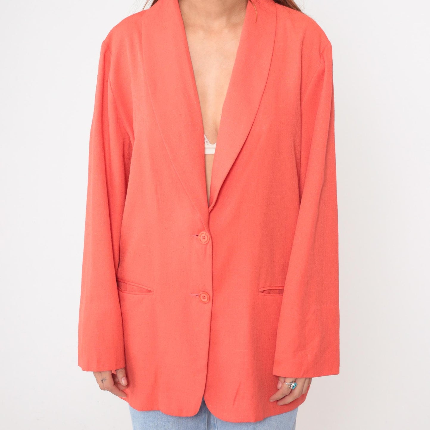 90s Coral Blazer Two-Button Notched Lapel Power Suit Jacket Extra Large XXL