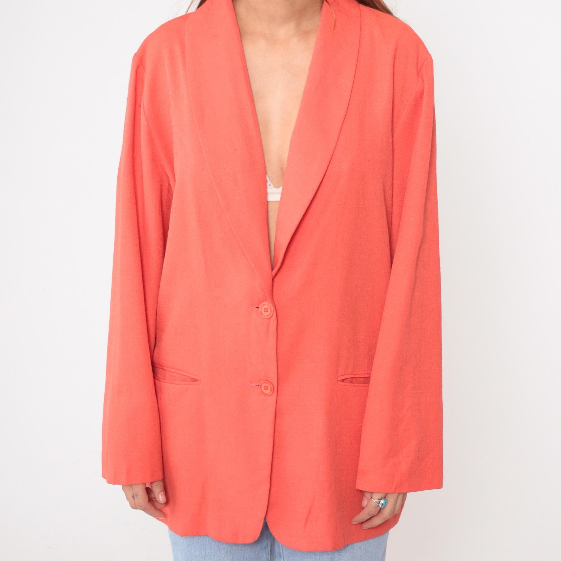 90s Coral Blazer Two-Button Notched Lapel Power Suit Jacket Extra Large XXL