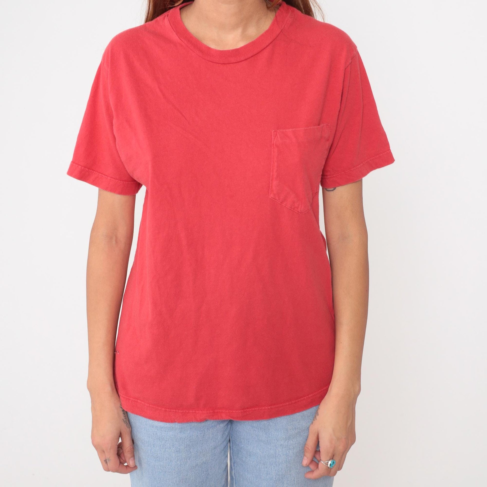 90s Energie Coral Pocket Tee Cotton Crew Neck Small S
