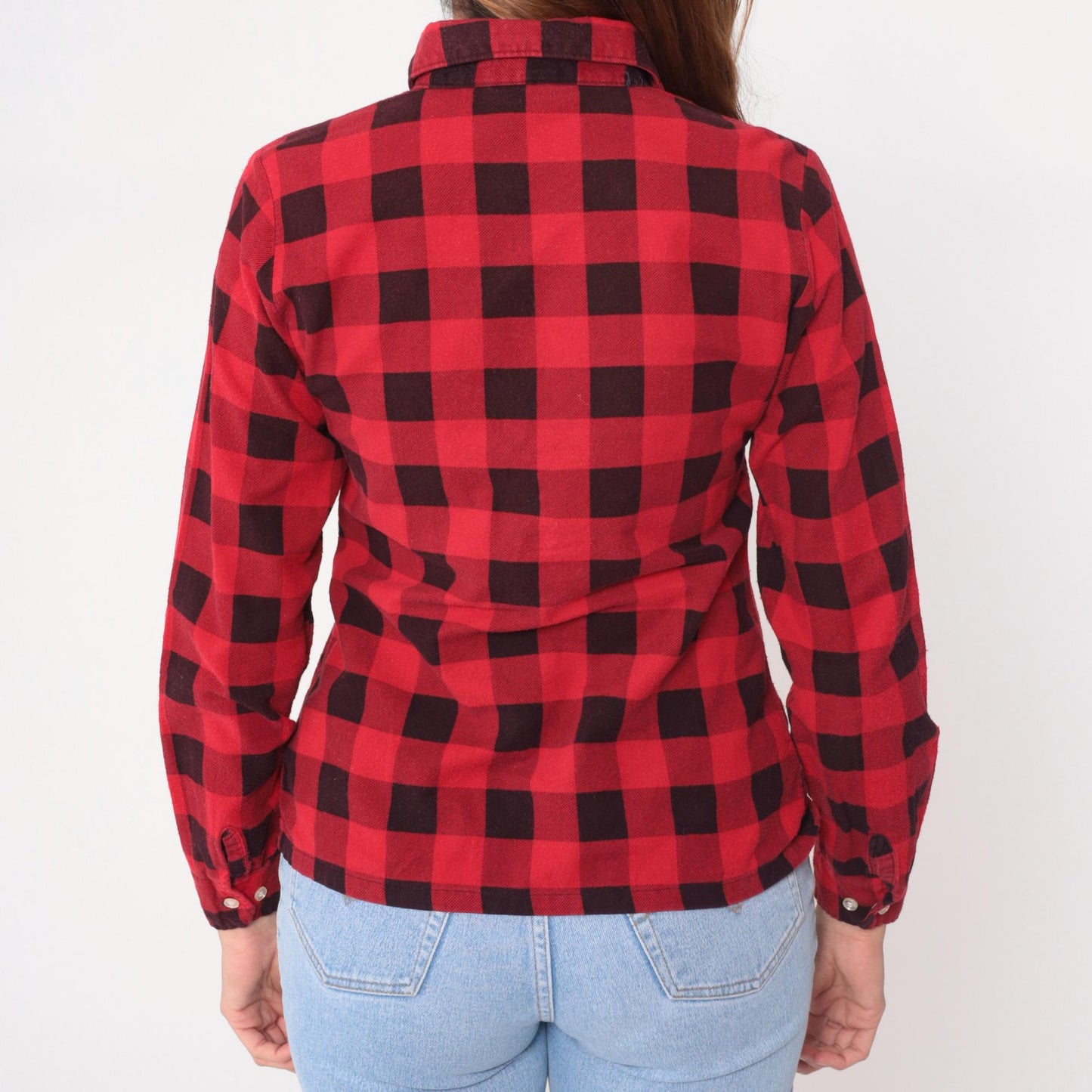 90s Red Buffalo Plaid Flannel Shirt Cotton Button-Up XS