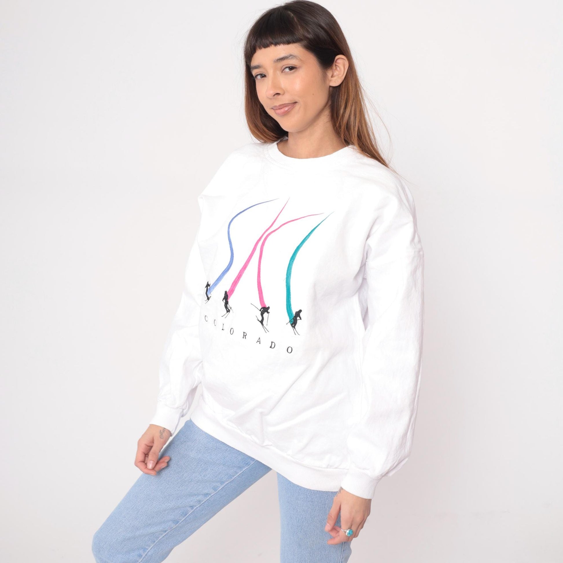 90s Crazy Shirts Colorado Ski Graphic Sweatshirt White Cotton Medium