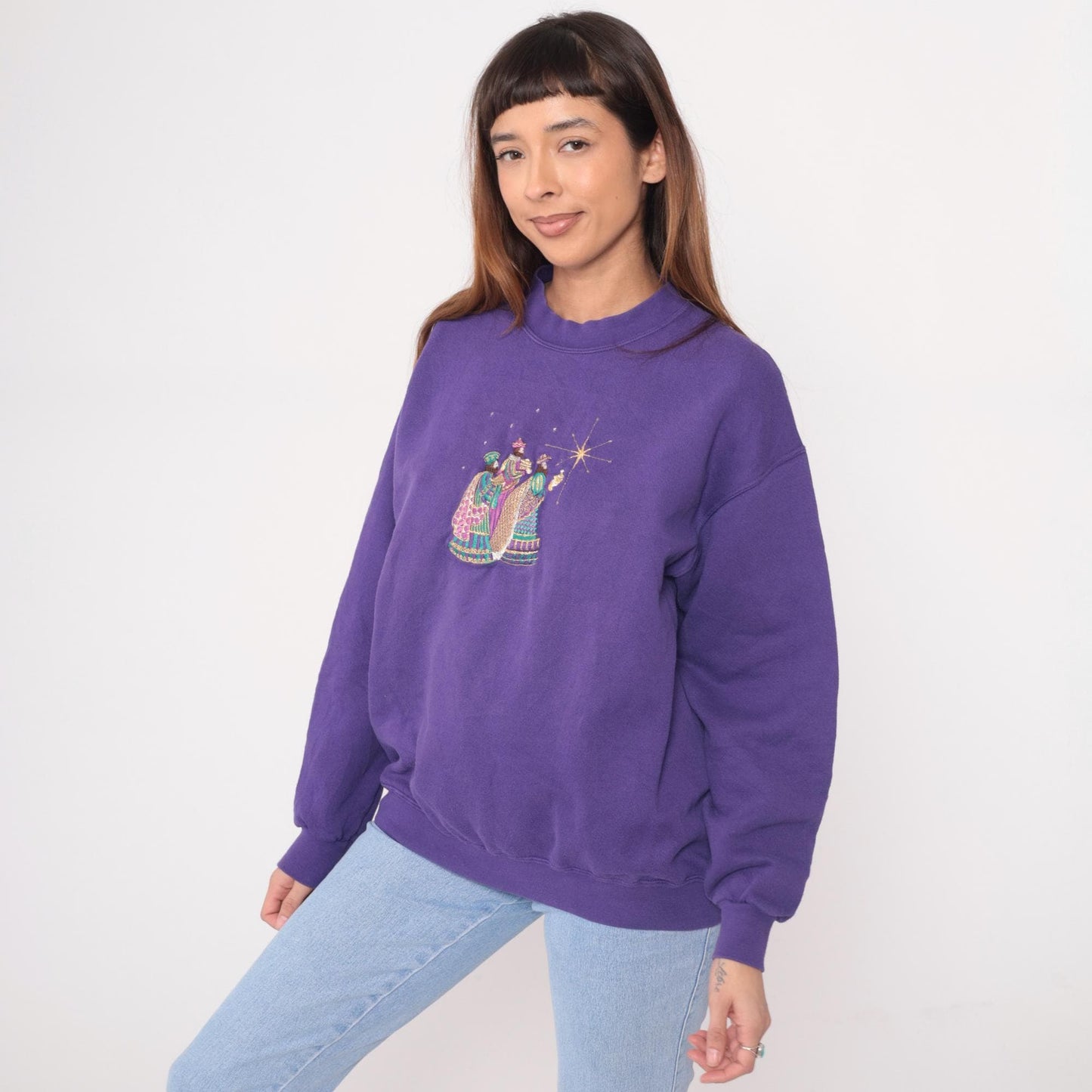 90s Peanut Butter and Jelly Purple Sweatshirt Three Wise Men Embroidered Large L
