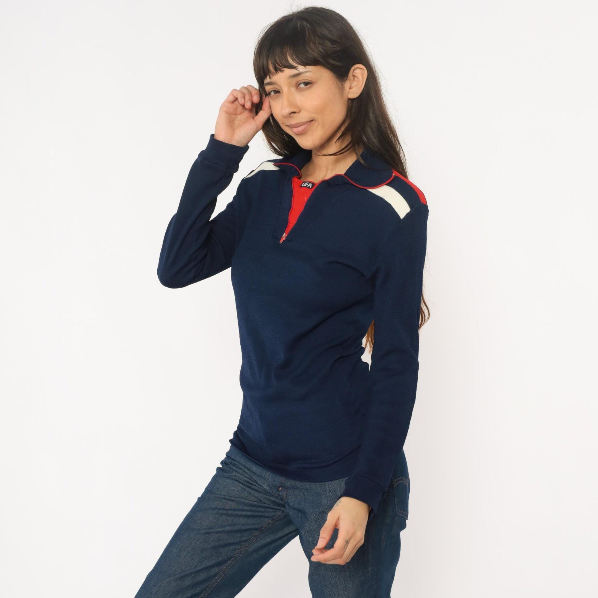 80s Helly Hansen Lifa Track Jacket Navy Quarter-Zip Colour Block Large