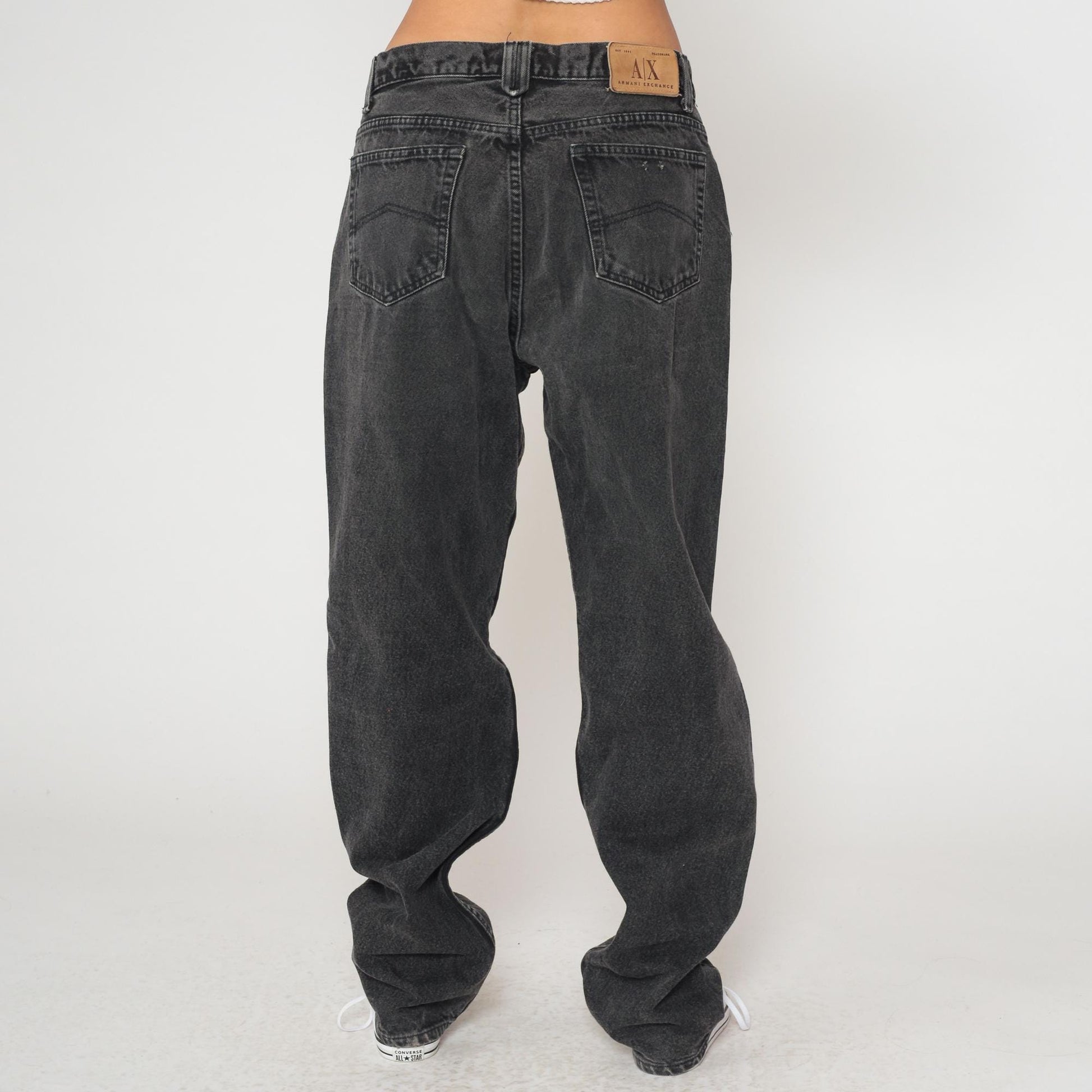 90s Armani Exchange Black Straight Leg Jeans Cotton Men's 34 Waist