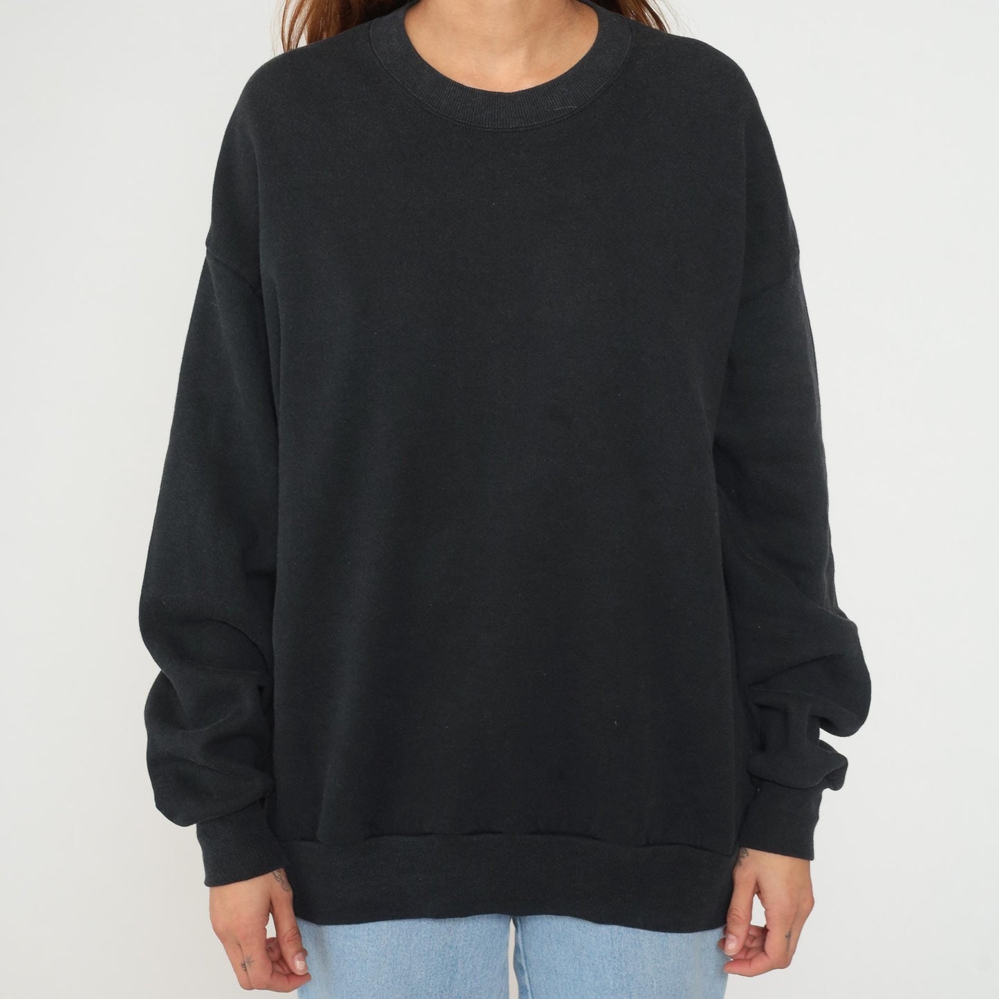 90s Jerzees Black Crewneck Sweatshirt Ribbed Cuffs Extra Large XL