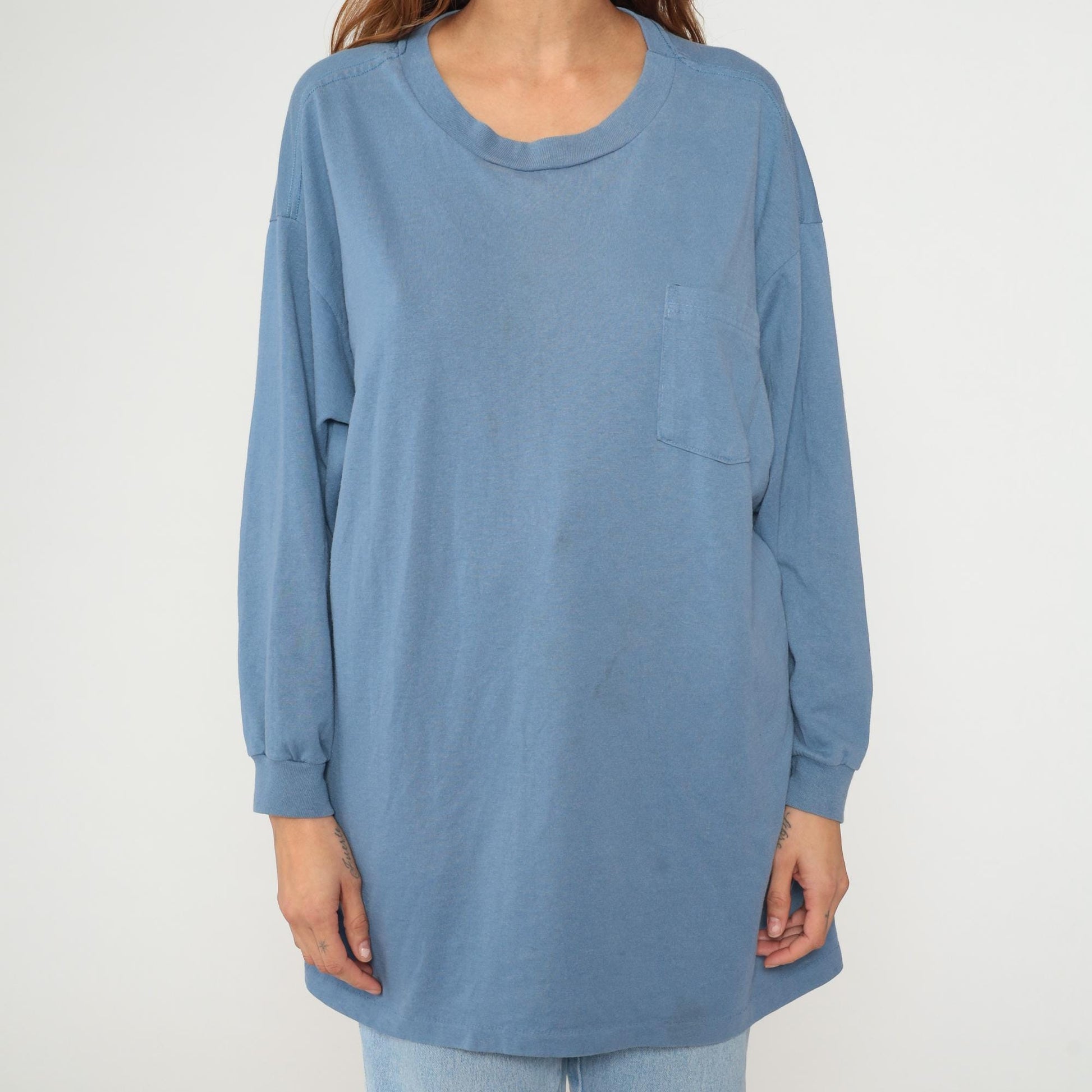 90s Roamans Slate Blue Long Sleeve Work Shirt Chest Pocket Tunic Extra Large XL