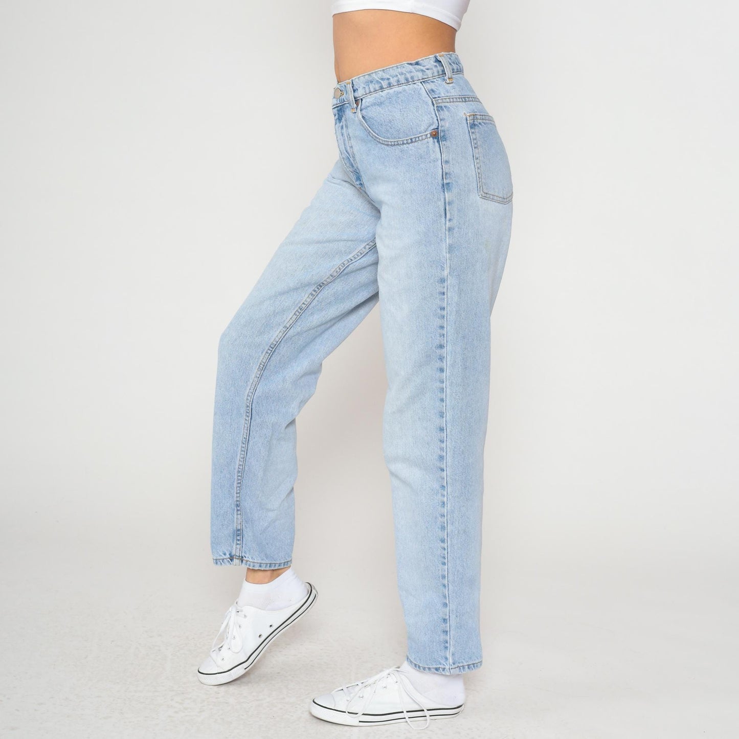 90s Ellemenno Light Wash High-Waisted Straight Leg Jeans Medium