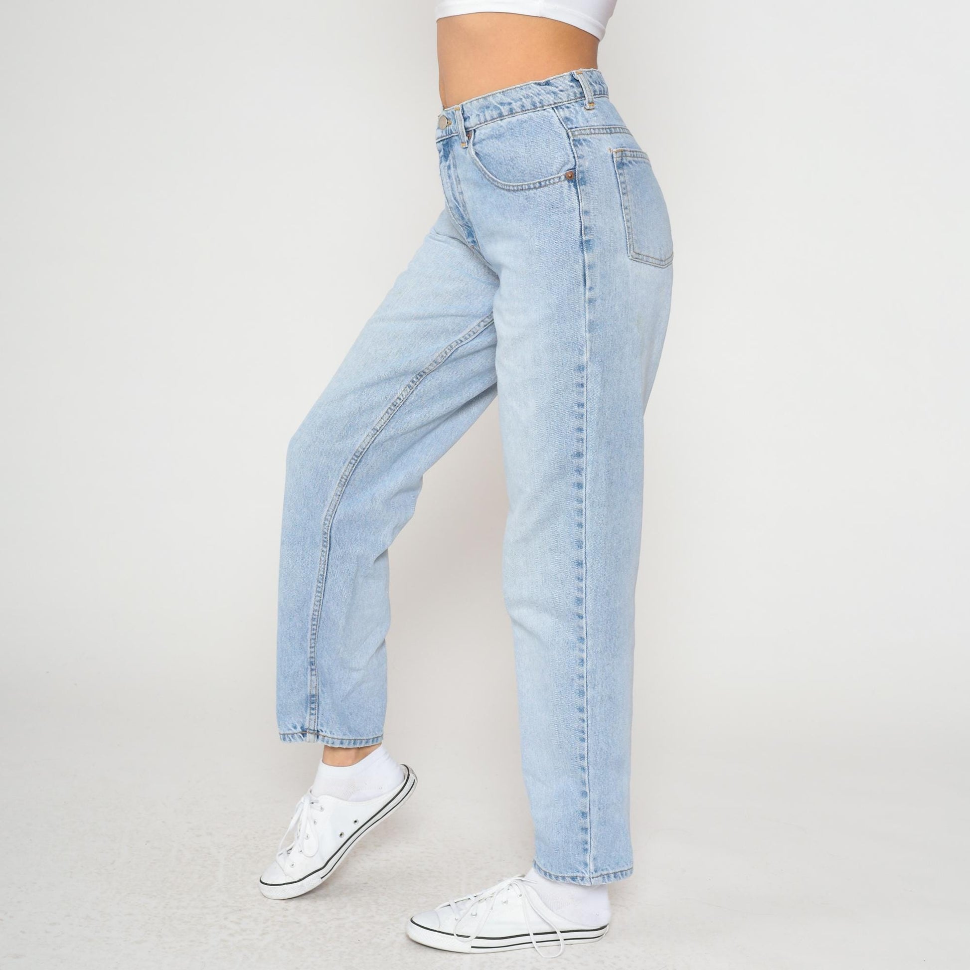 90s Ellemenno Light Wash High-Waisted Straight Leg Jeans Medium