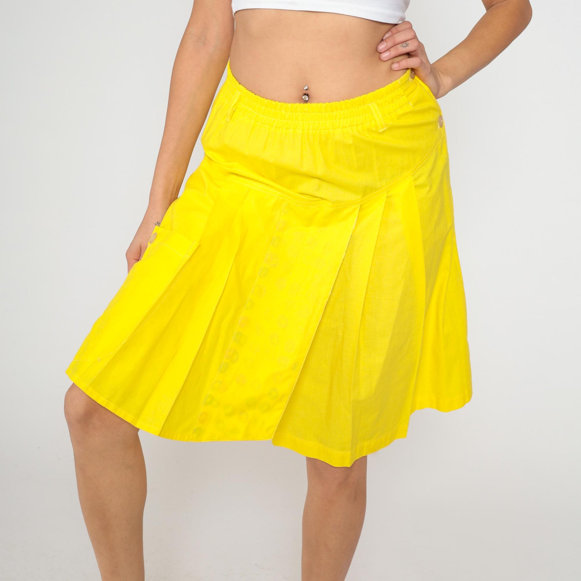 90s Video Grant Yellow Cotton Shorts High Waist A-Line Pockets Large L