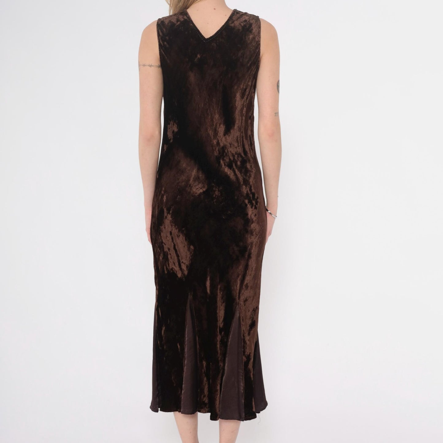 90s April Cornell Velvet Maxi Dress Brown V-Neck Sleeveless Small S