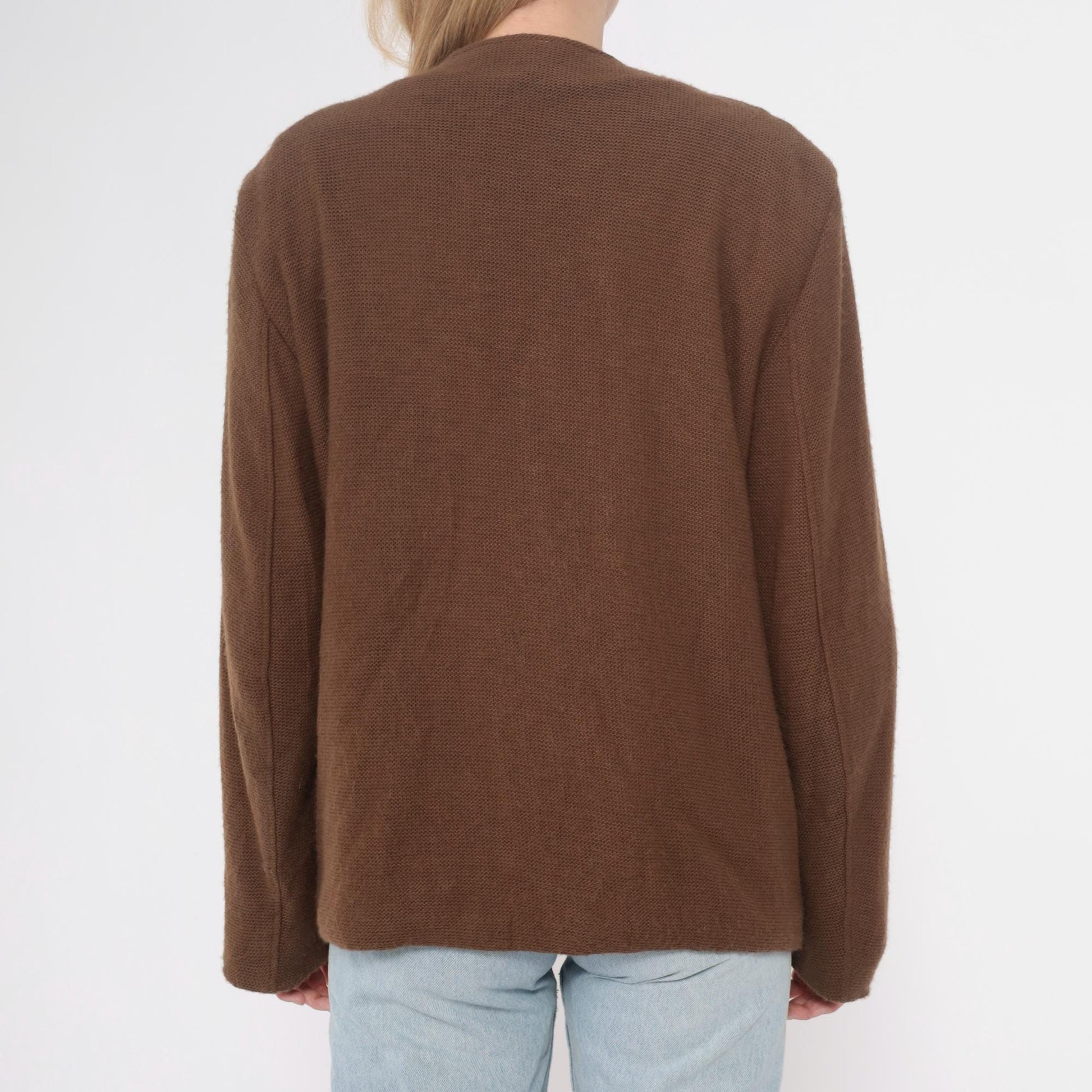 70s Brad Whitney Brown Wool Cardigan V-Neck Button Front Large L