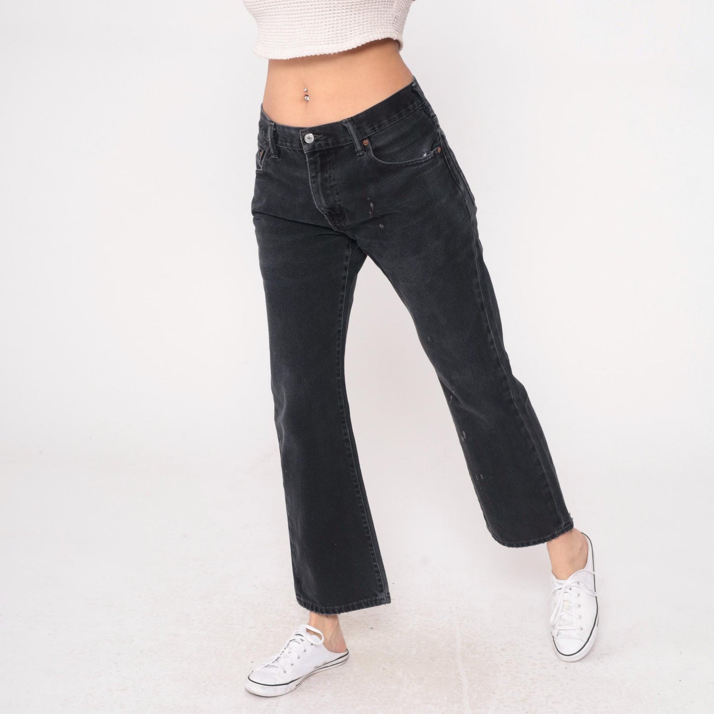 Y2K Levi's 517 Black Denim Jeans Straight Leg Distressed Raw Hem Medium M