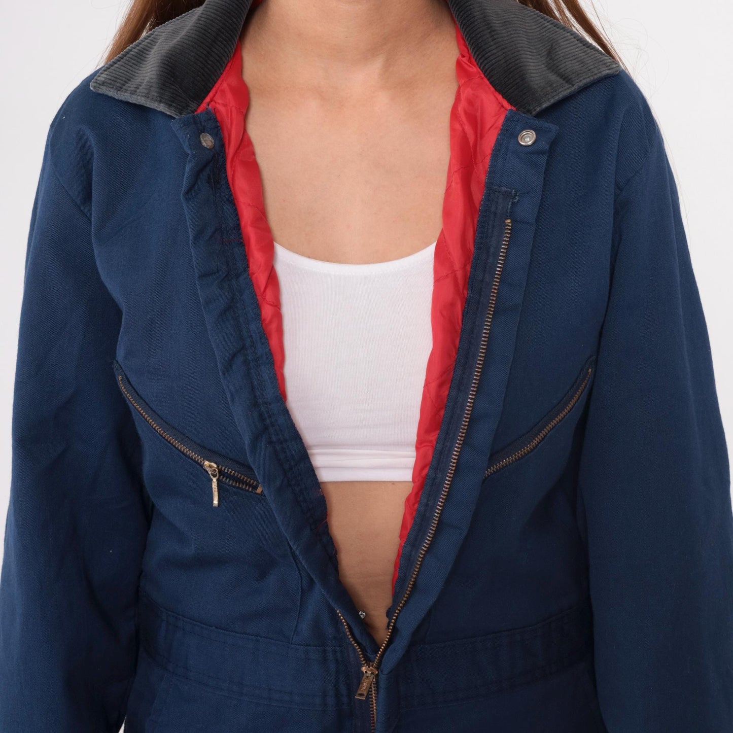 90s Walls Blizzard Pruf Navy Coveralls Zip Front Workwear Small