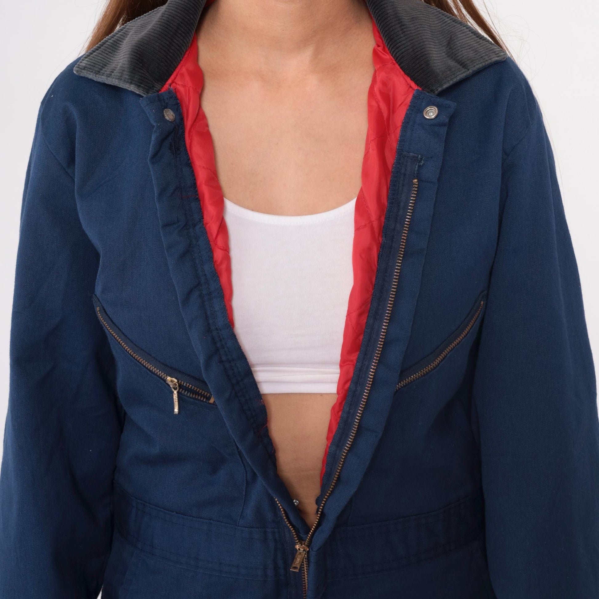 90s Walls Blizzard Pruf Navy Coveralls Zip Front Workwear Small