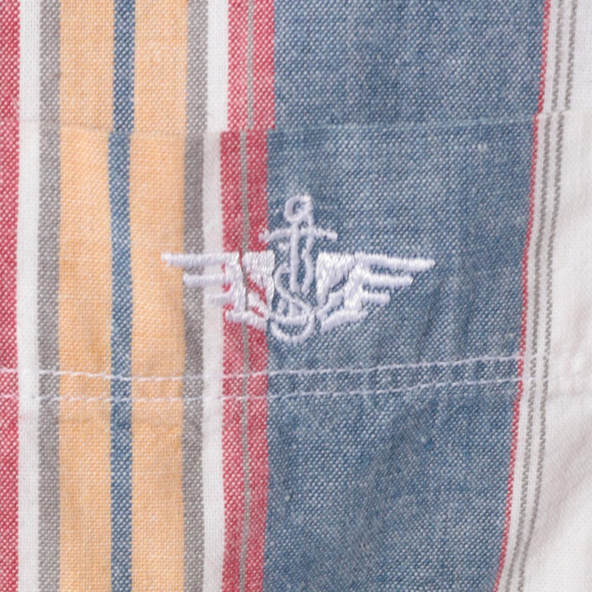 90s Dockers Striped Cotton Button-Up Shirt Blue White Pink Medium M