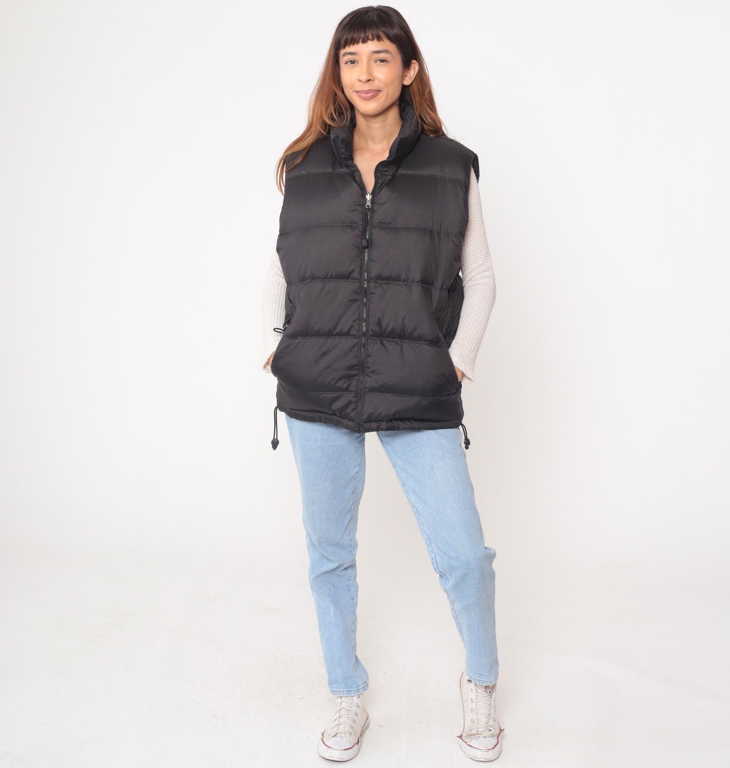 Y2K Foot Locker Black Down Puffer Vest Funnel Neck Medium M