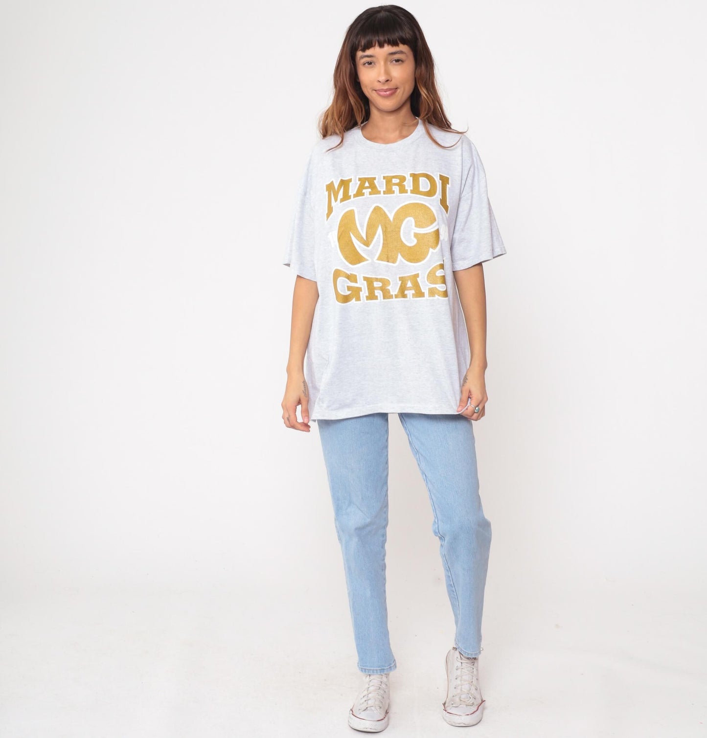 90s Mardi Gras 98 Graphic T-Shirt Grey Cotton Jerzees Extra Large XL